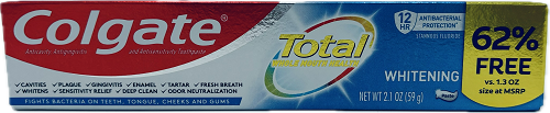 COLGATE TOTAL TOOTHPASTE 2.1oz WHITENING EXP 10/31/24 NI