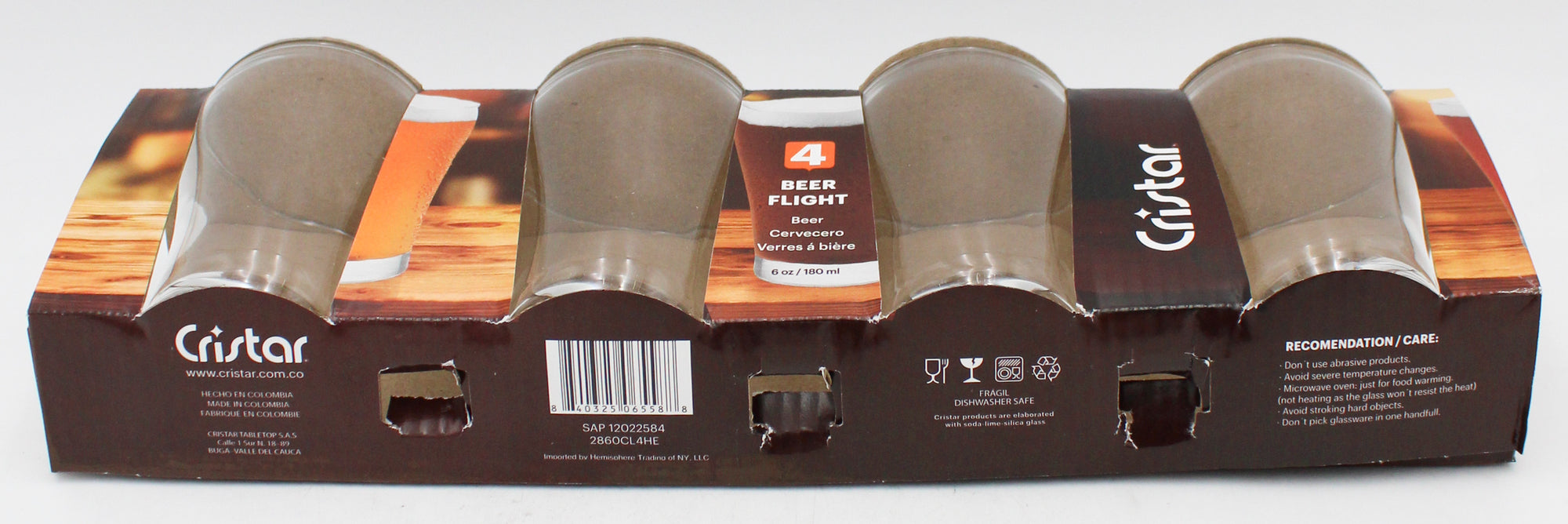 POPULAR BEER FLIGHT GLASS SET 4ct 6oz