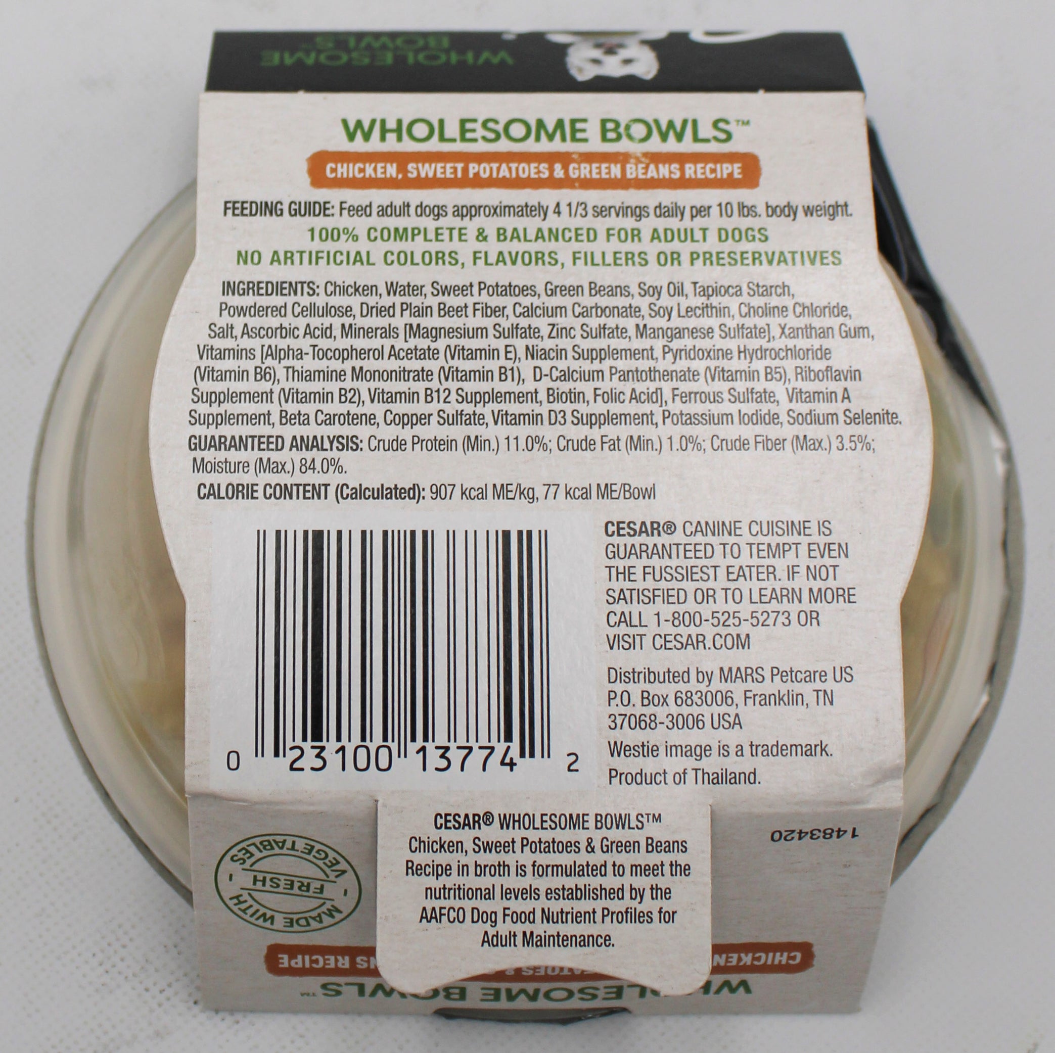 CESAR WHOLESOME BOWLS WET DOG FOOD WITH CHICKEN, SWEET POTATO & GREEN BEANS 3oz. BB 12/25/2027