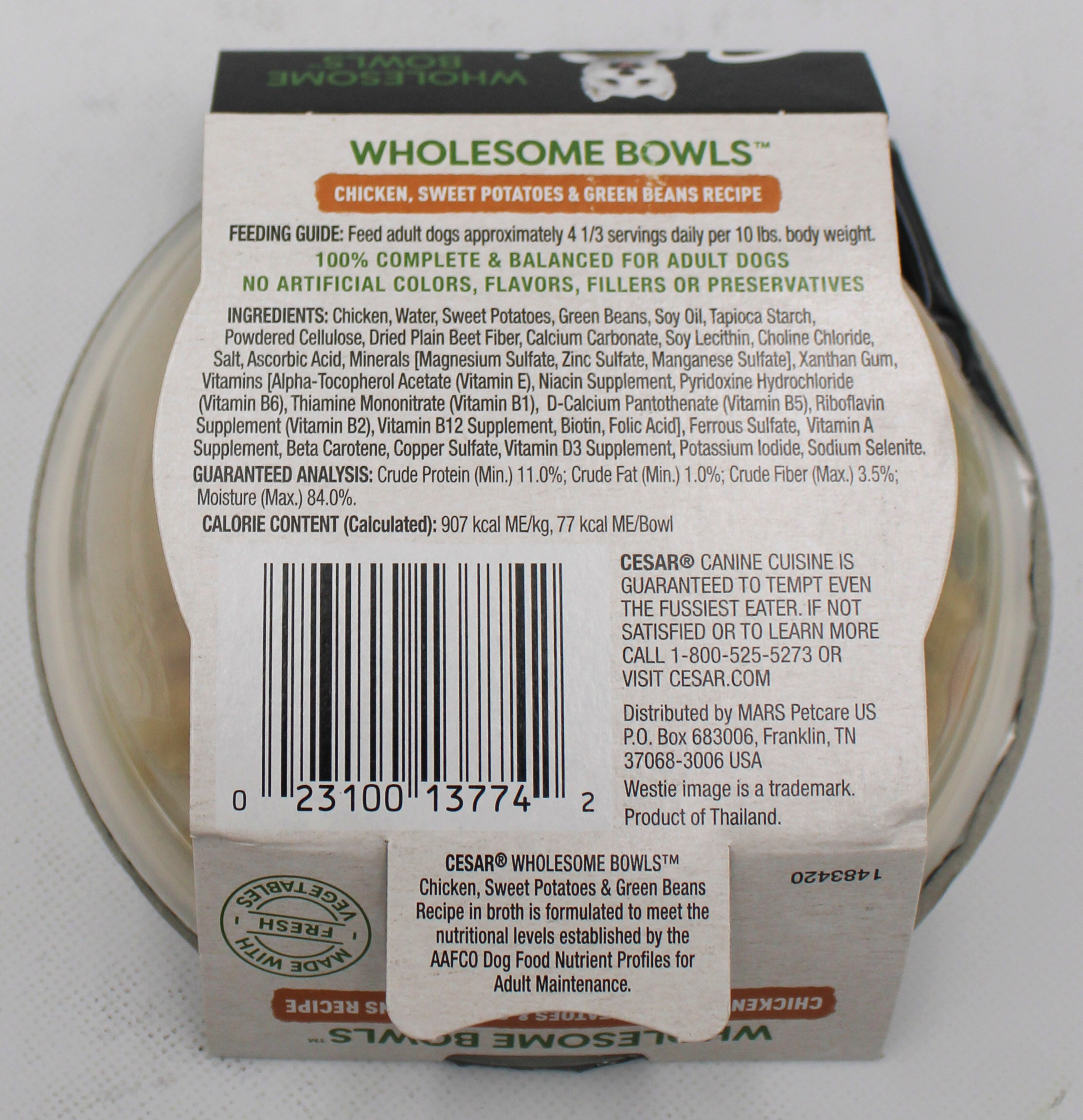 CESAR WHOLESOME BOWLS WET DOG FOOD WITH CHICKEN, SWEET POTATO & GREEN BEANS 3oz. BB 12/25/2027