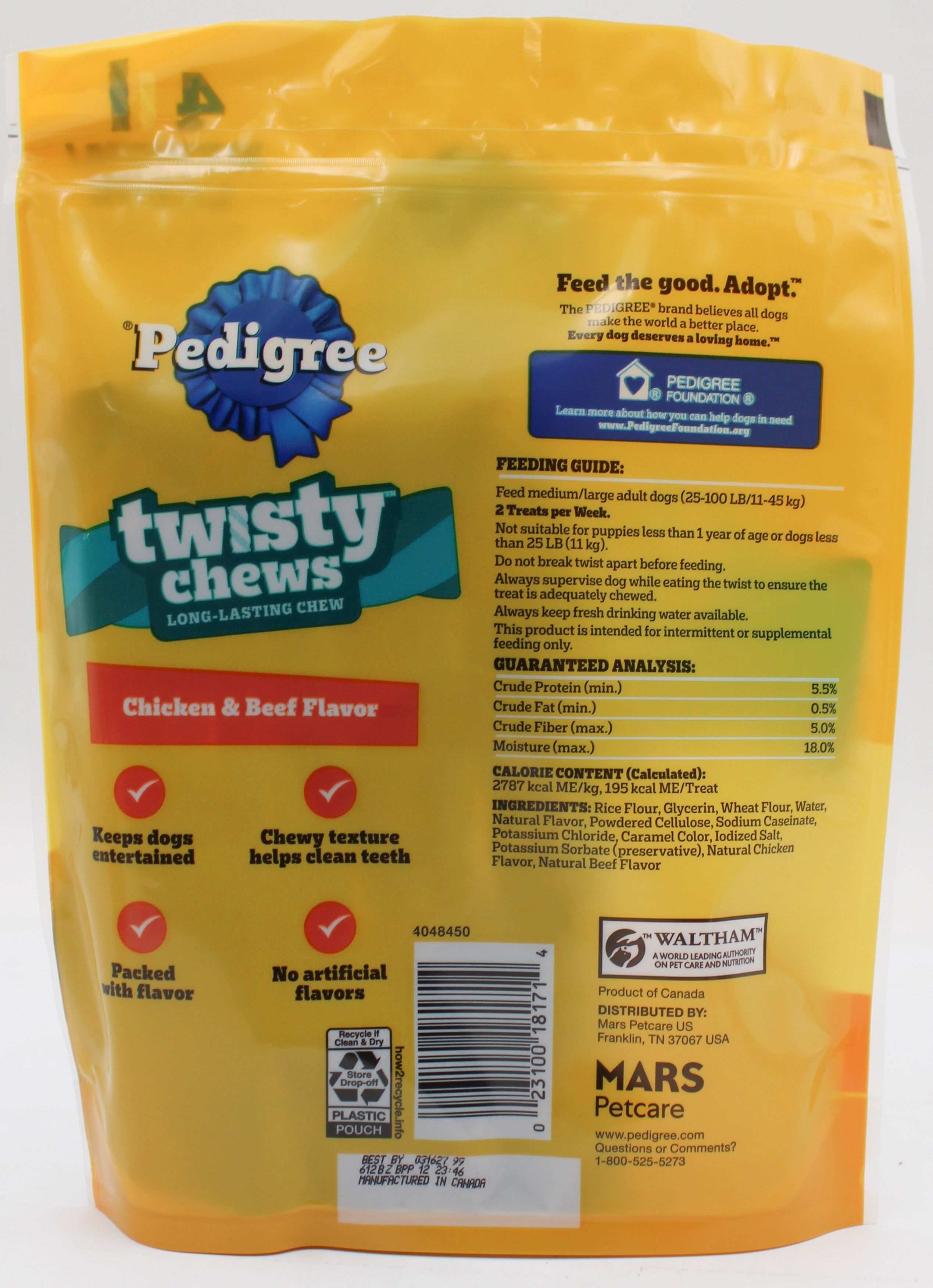 PEDIGREE TWISTY CHEWS DOG TREATS MEDIUM CHICKEN & BEEF FLAVOR 9.17 OZ. (4 PK) BB 3/16/2027