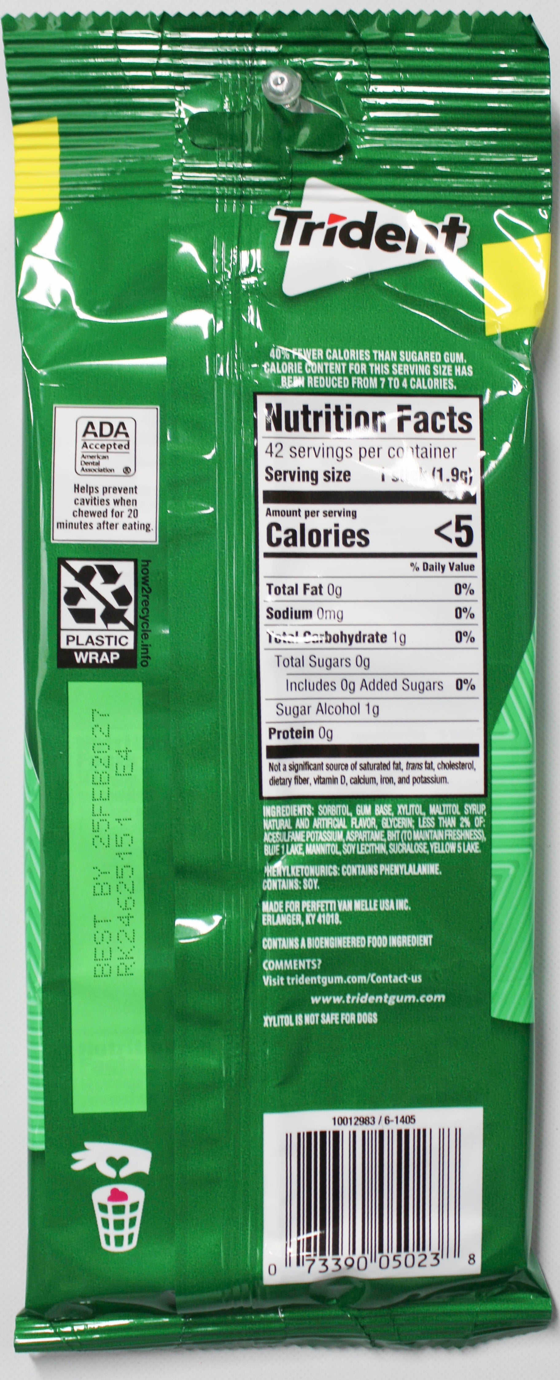 TRIDENT SUGAR-FREE CHEWING GUM, SPEARMINT, 42-PIECE MULTIPACK (3-PACK) BB 2/25/27 NI