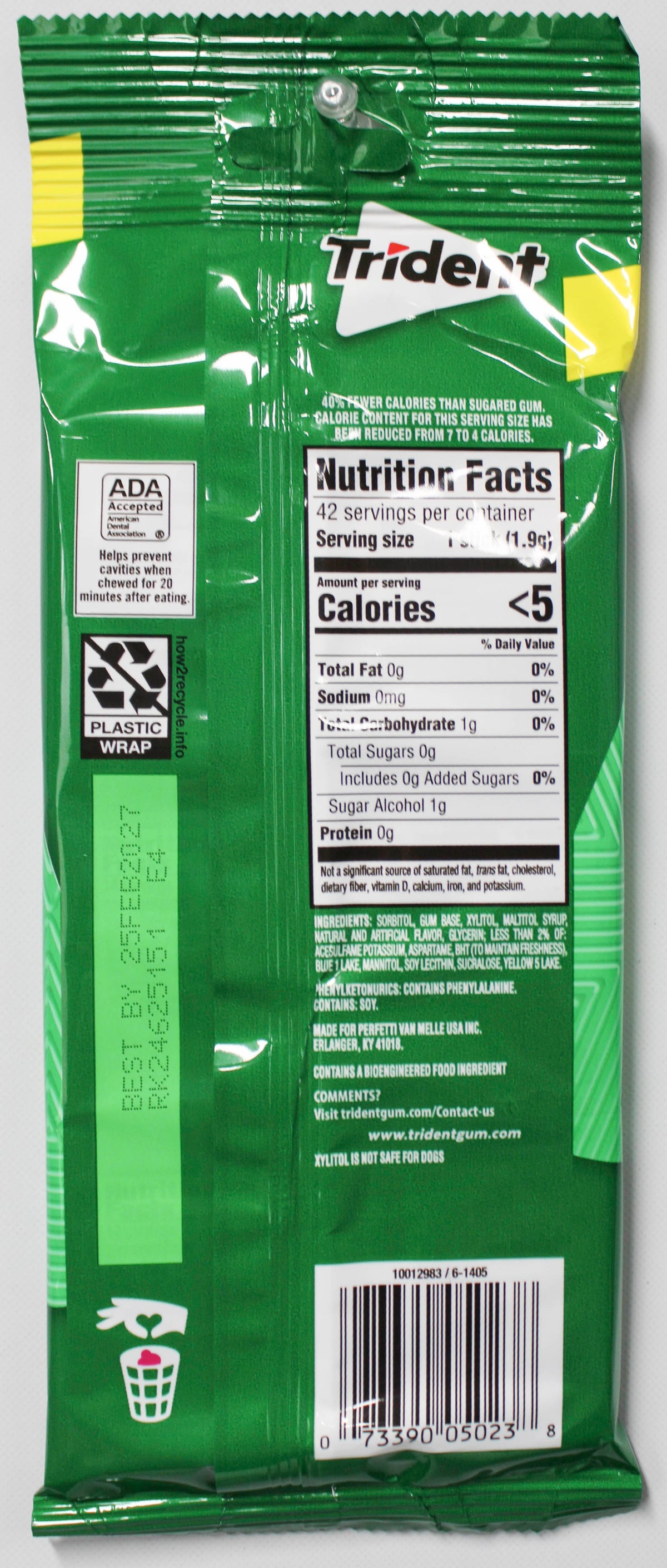 TRIDENT SUGAR-FREE CHEWING GUM, SPEARMINT, 42-PIECE MULTIPACK (3-PACK) BB 2/25/27 NI