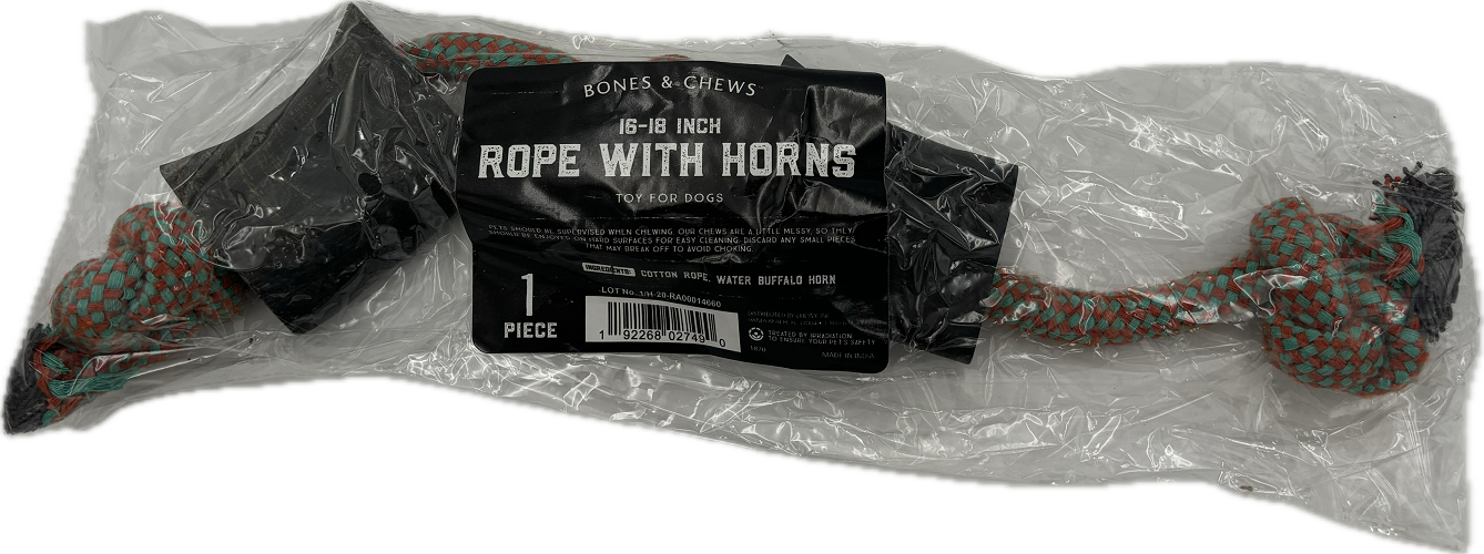 BONES&CHEWS ROPE WITH HORNS 16-18INCH TOYS FOR DOGS