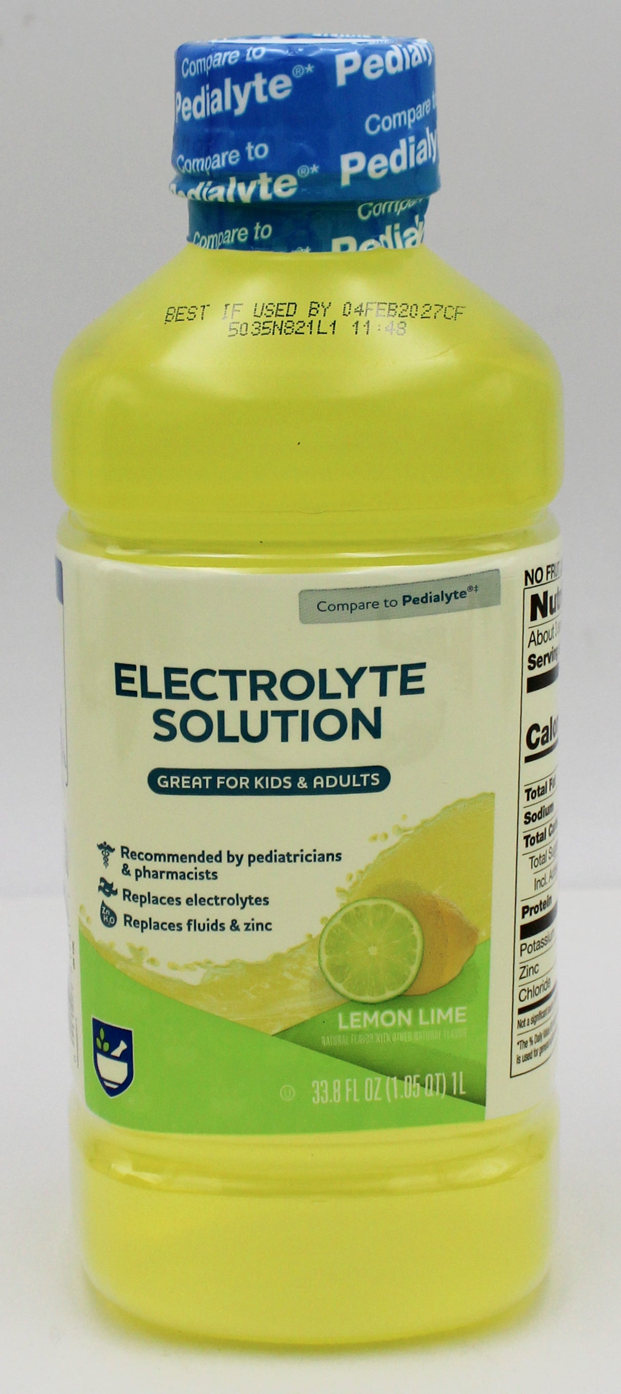 RITE AID ELECTROLYTE SOLUTION LEMON LIME 33.8floz EXP 2/4/2027 COMPARES TO Pediatlye