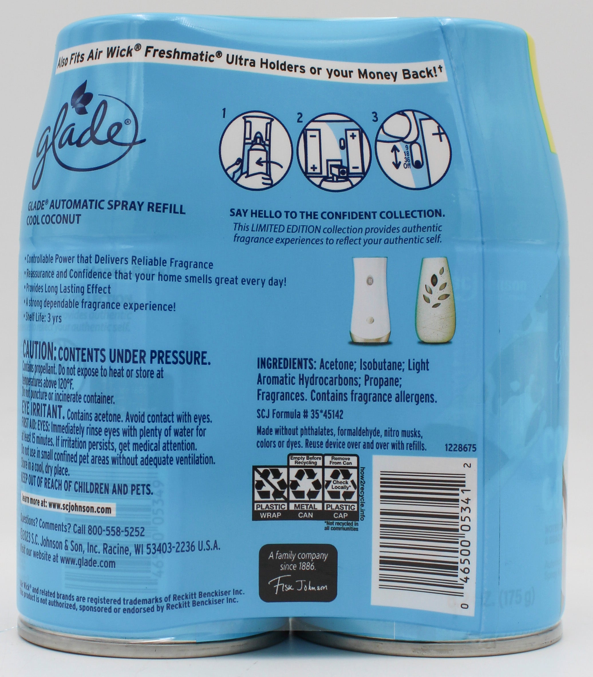 GLADE AUTOMATIC REFILL COOL COCONUT 2ct 6.2oz US*