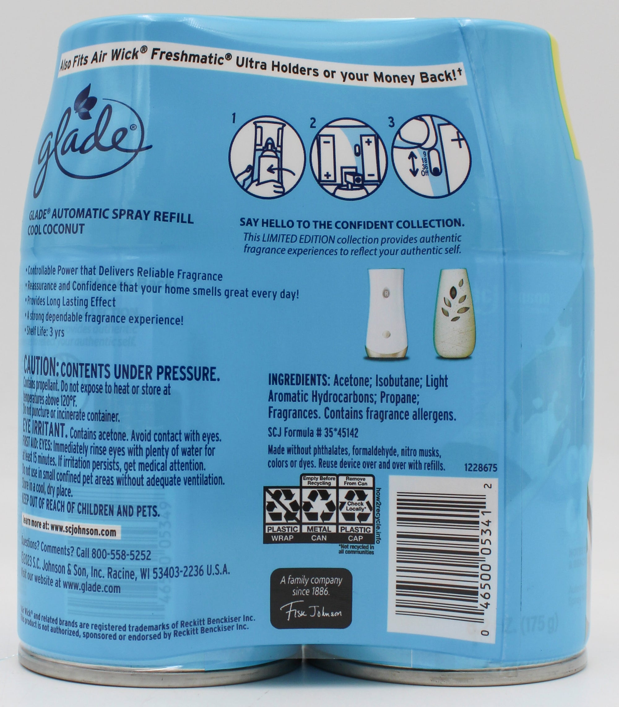 GLADE AUTOMATIC REFILL COOL COCONUT 2ct 6.2oz US*