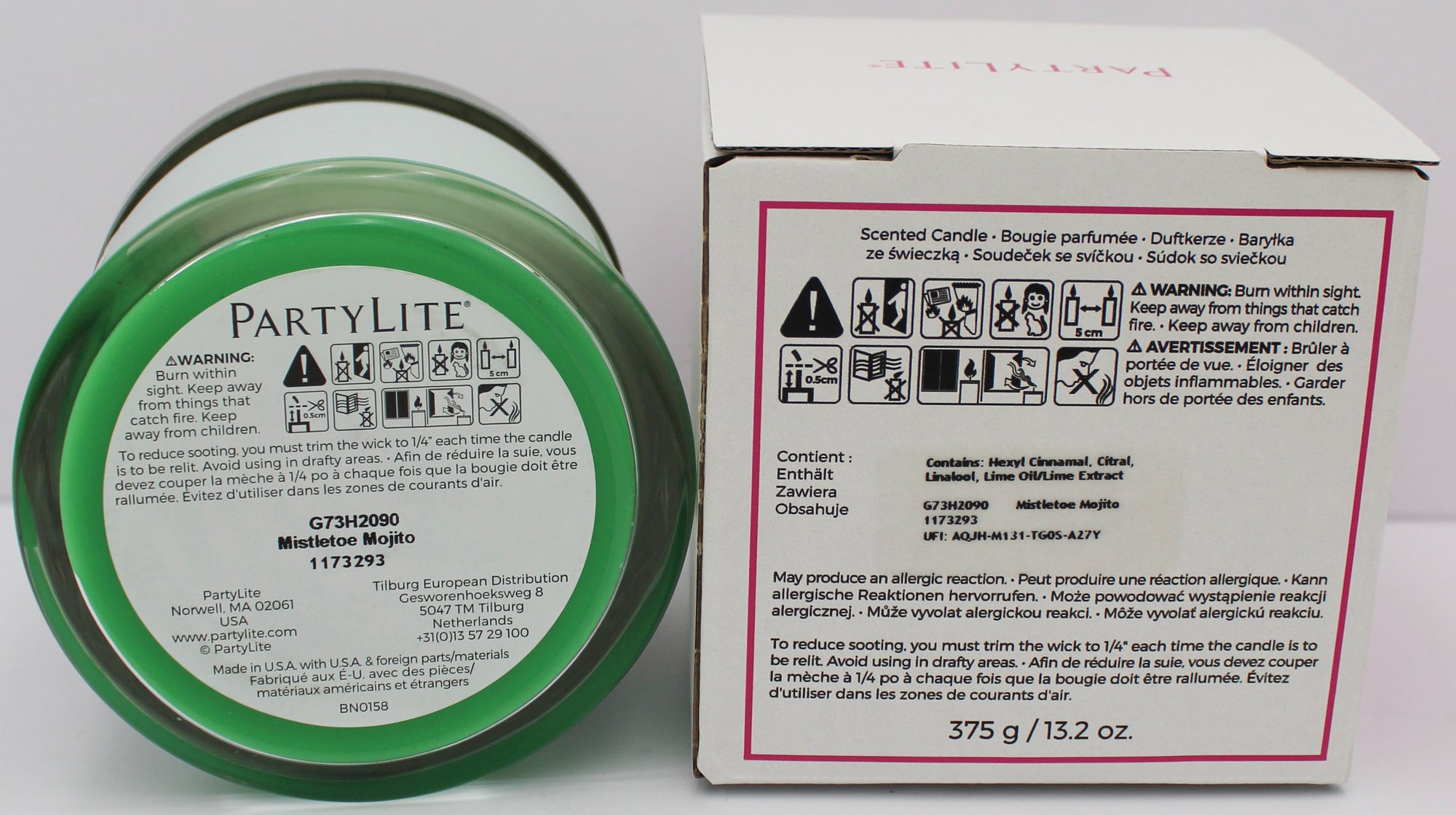 PARTYLITE MISTLETOE MOJITO 3-WICK JAR CANDLE 13.2oz