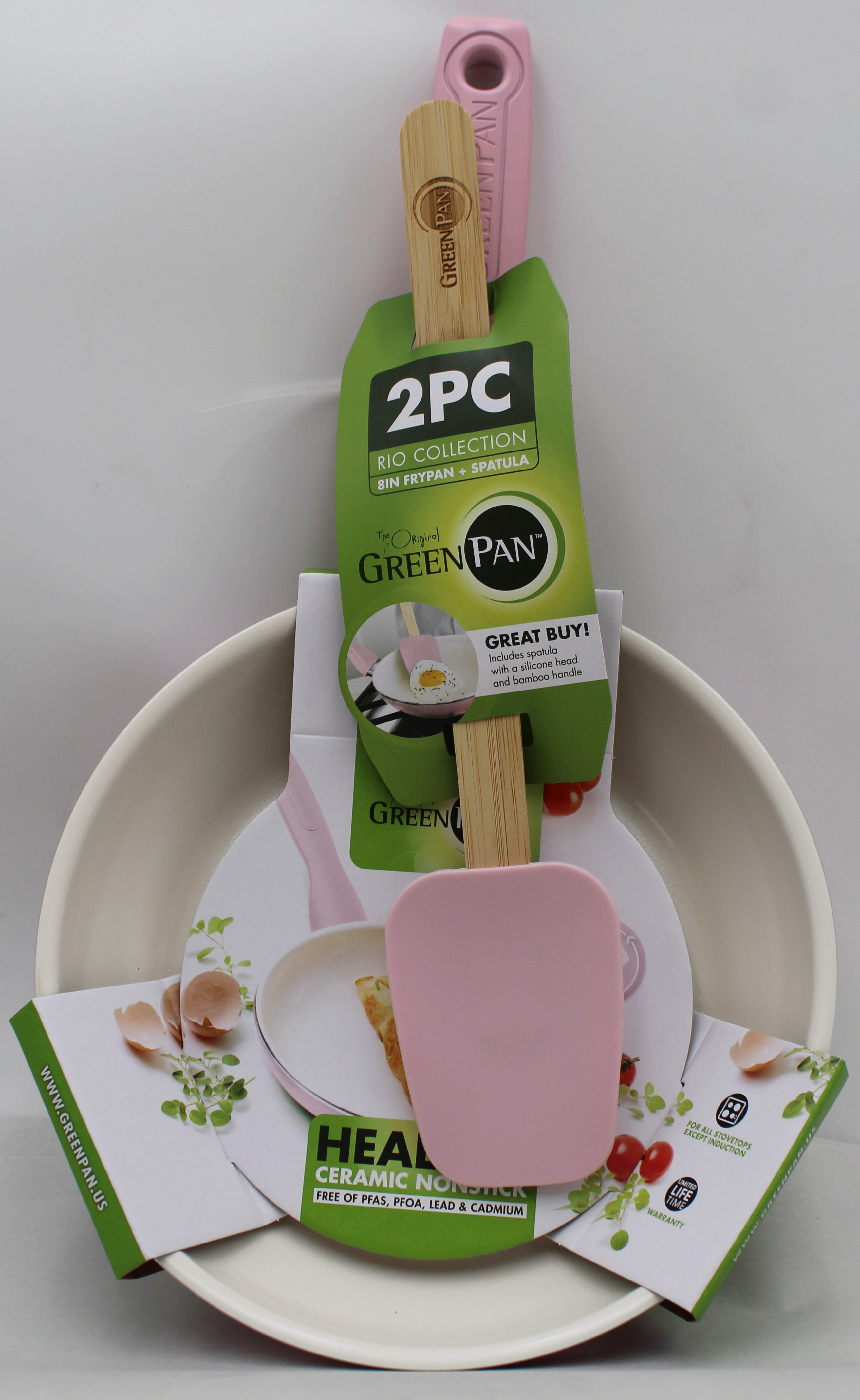 GREENPAN RIO CERAMIC NS 8'' FRY PAN W/ SPATULA - PINK NI