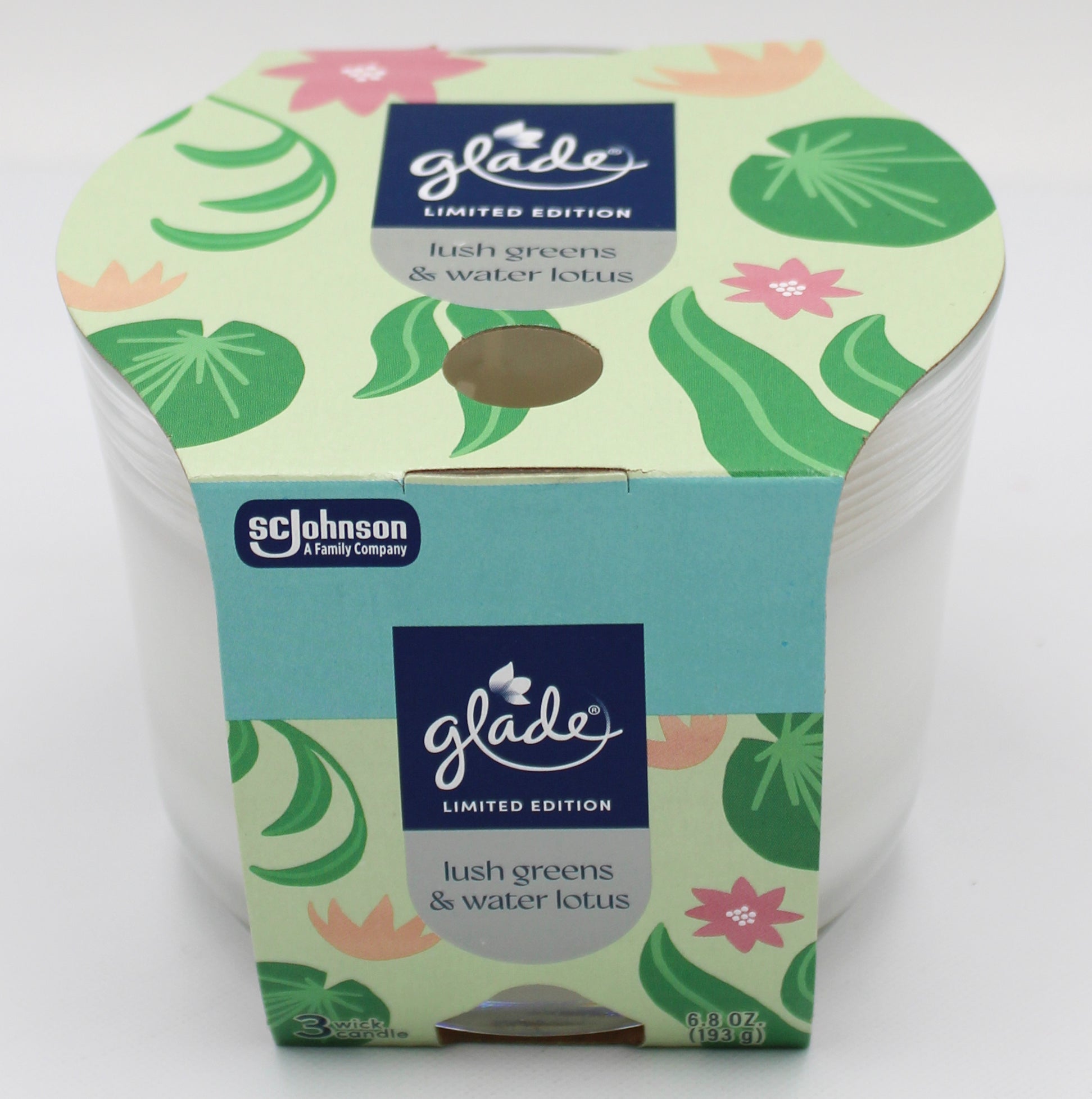 GLADE 3-WICK CANDLE LUSH GREENS & WATER LOTUS 6.8oz US