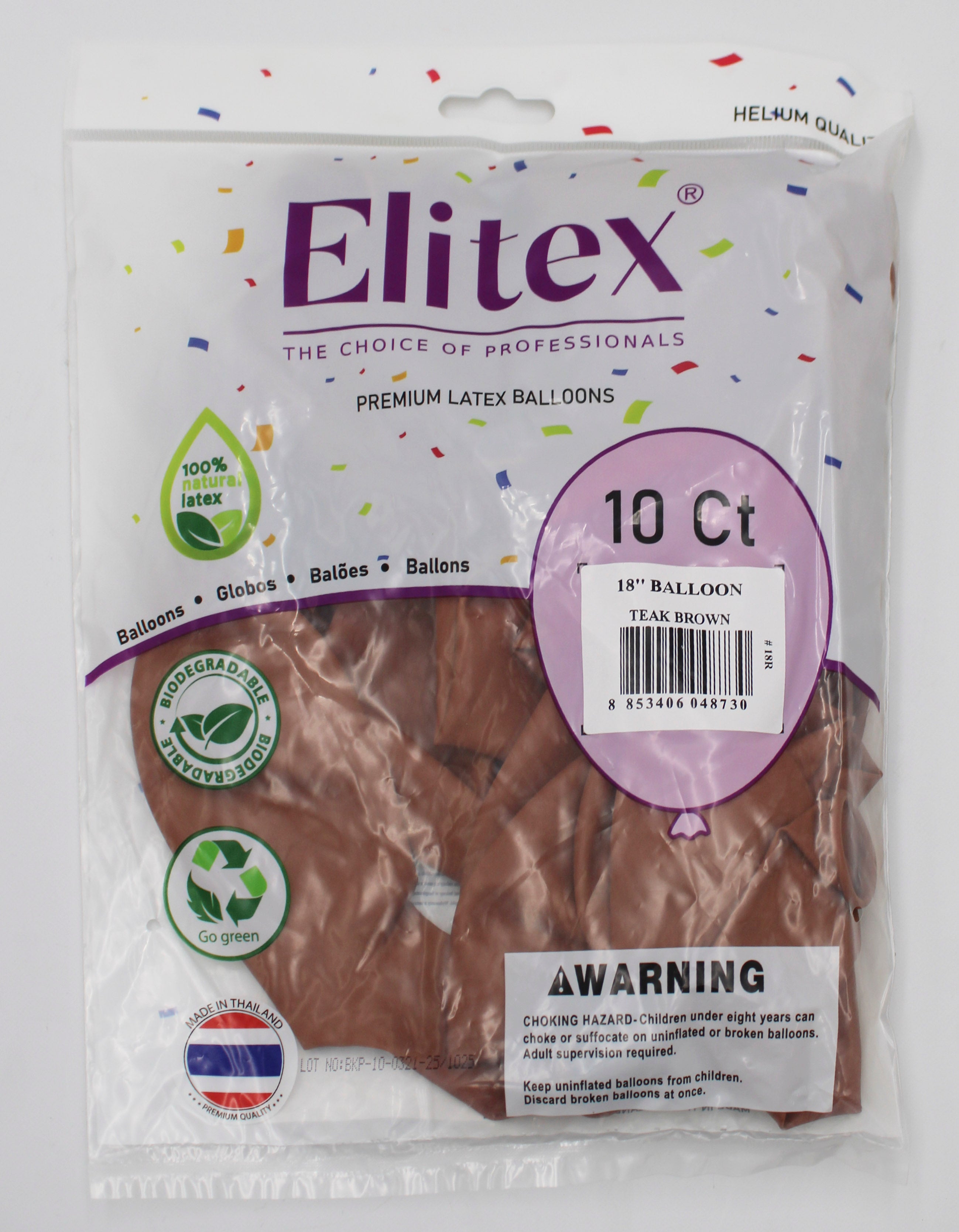 ELITEX 18" TEAK BROWN ROUND BALLOON, 10 PACK