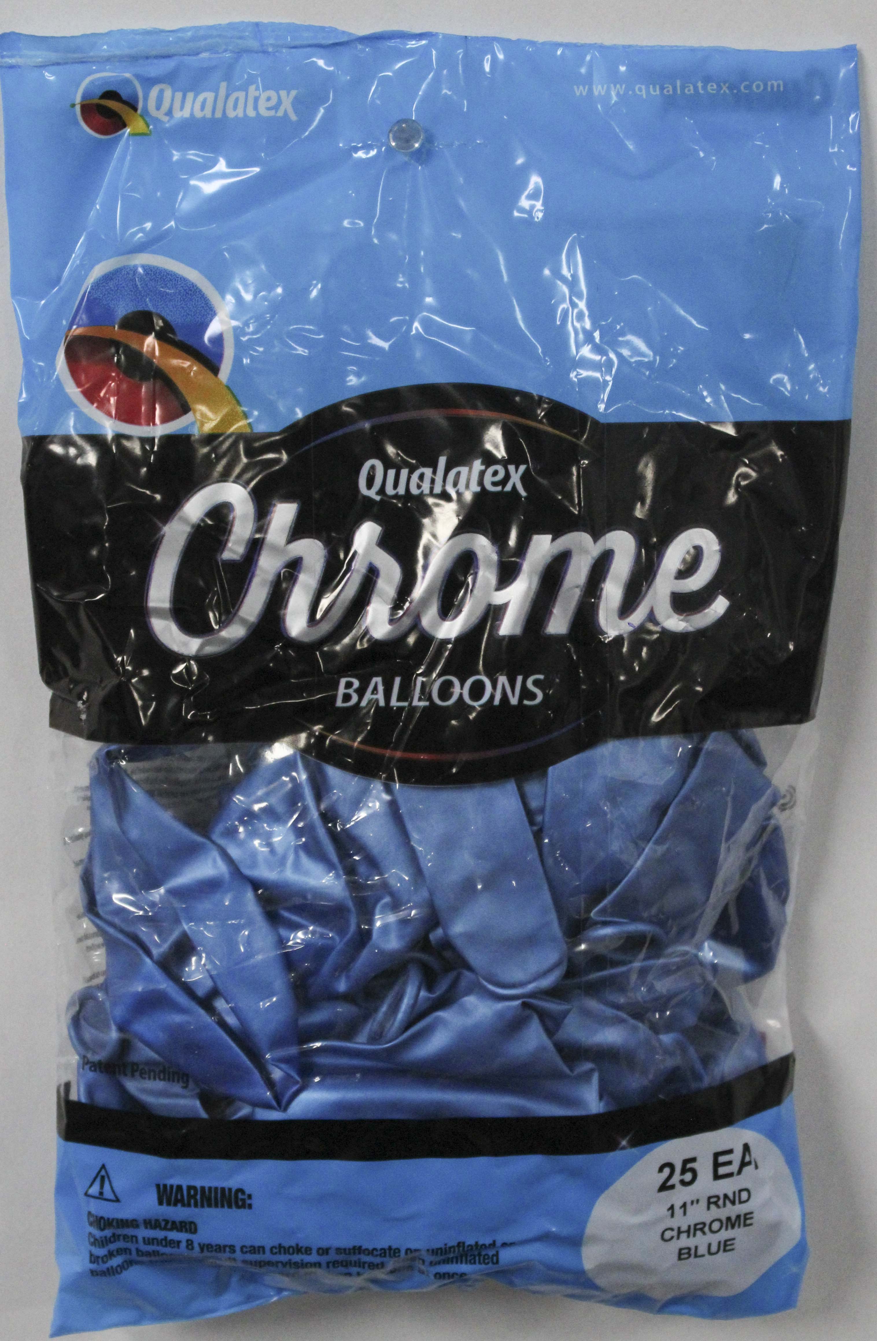 QX 11" Latex Balloons Chrome Blue 25ct | Wholesale Pack