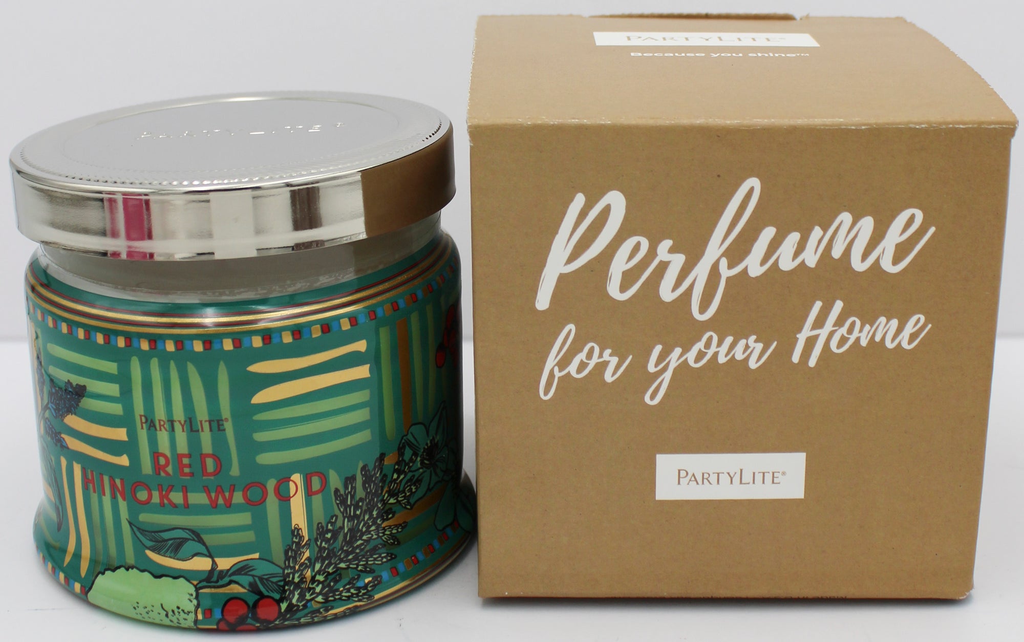 PARTYLITE RED HINOKI WOOD 3-WICK JAR CANDLE 13.2oz