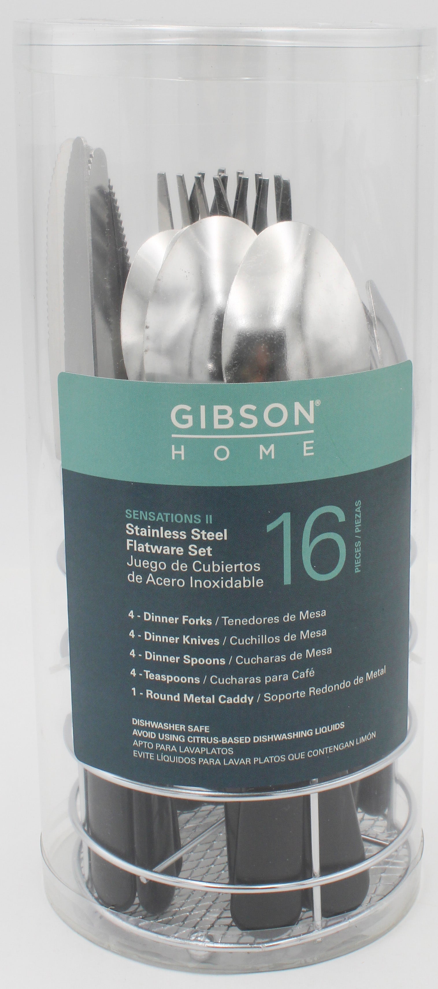 GIBSON EVERYDAY STAINLESS STEEL FLATWARE SET - BLACK 16pc NI