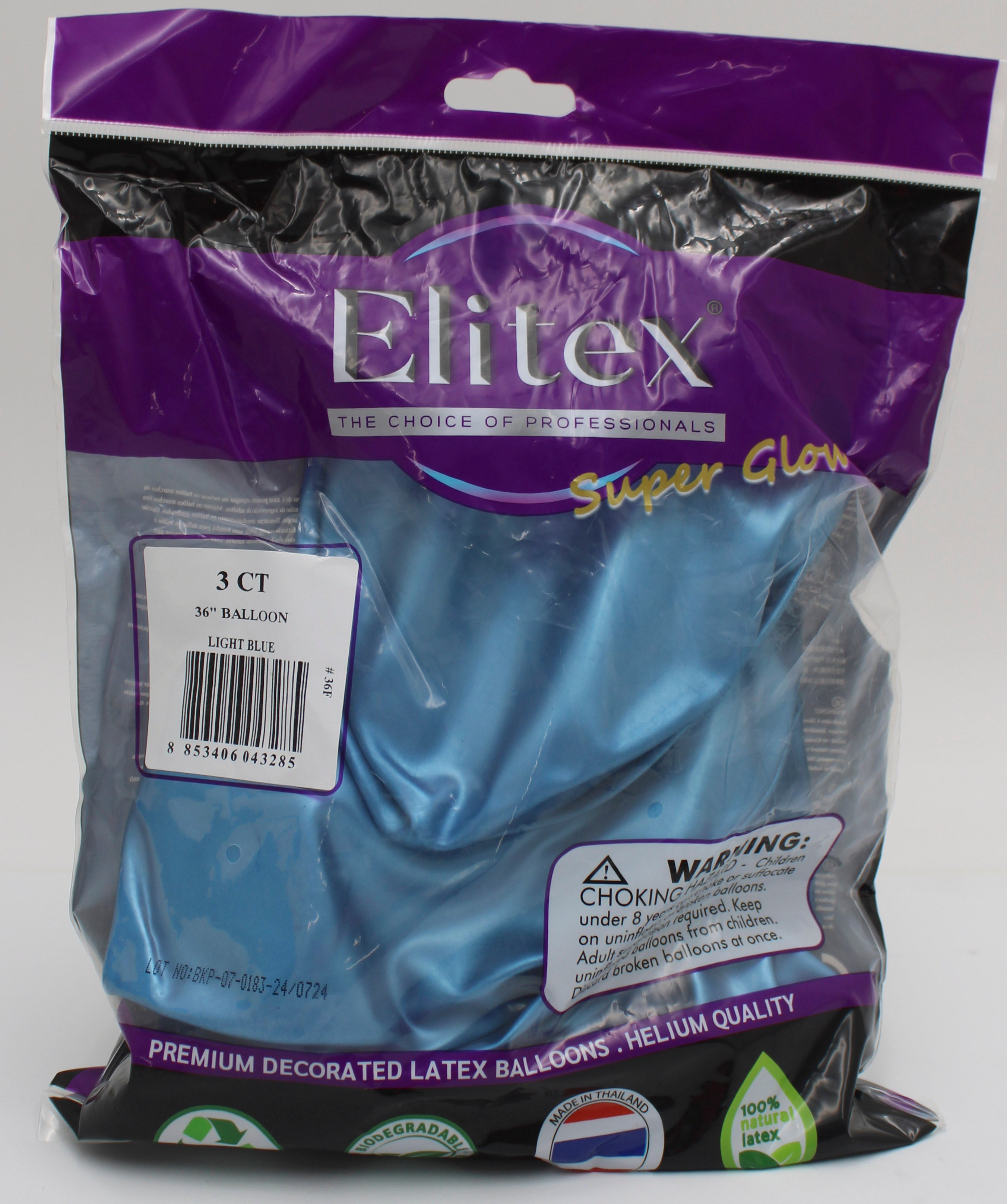 ELITEX 36" SUPERGLOW LIGHT BLUE ROUND BALLOON, 3 PACK