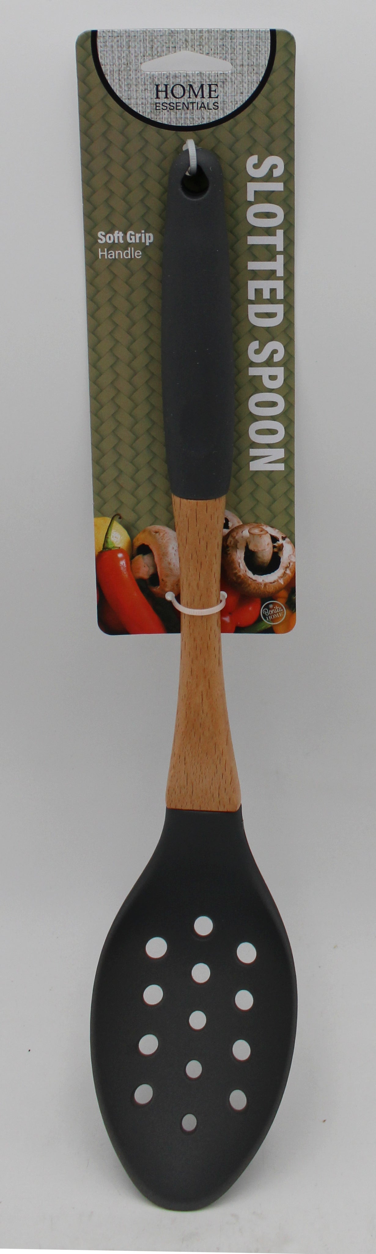 13in  Nylon Slotted Spoon w-Grip Grey