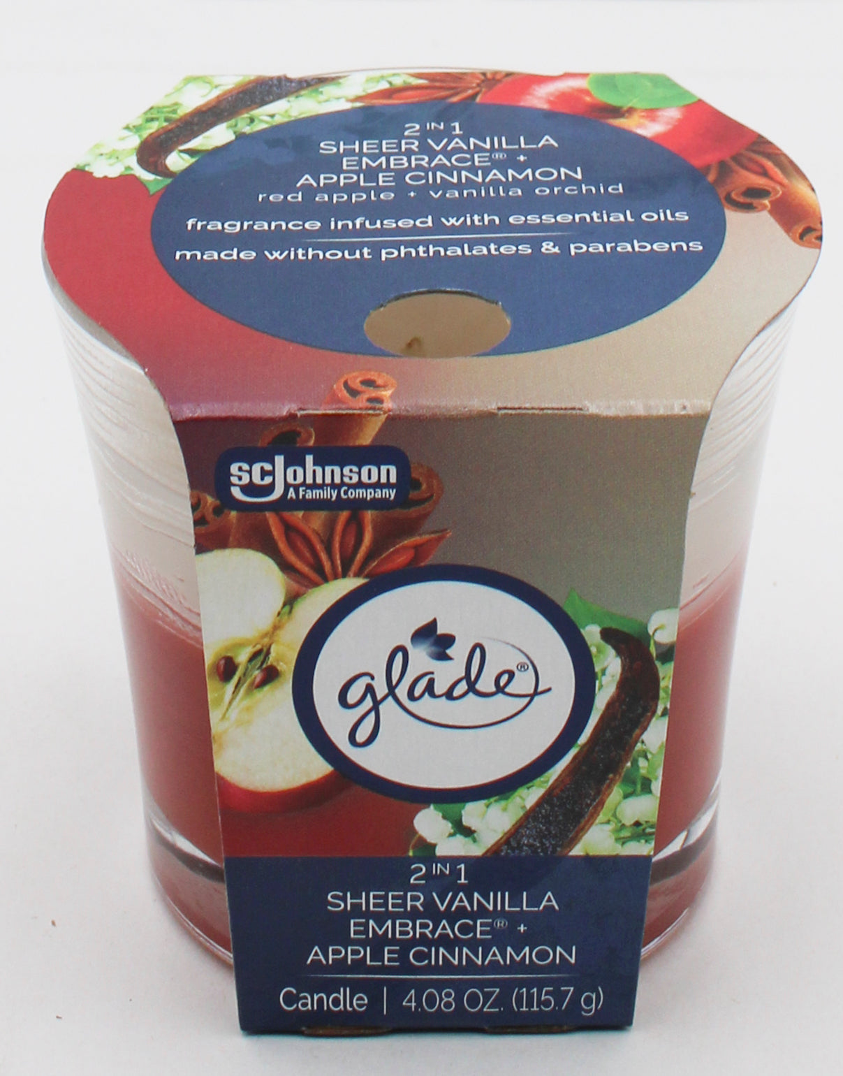 GLADE 2 IN 1 CANDLE SHEER VANILLA EMBRACE/APPLE CINNAMON 4.08oz US