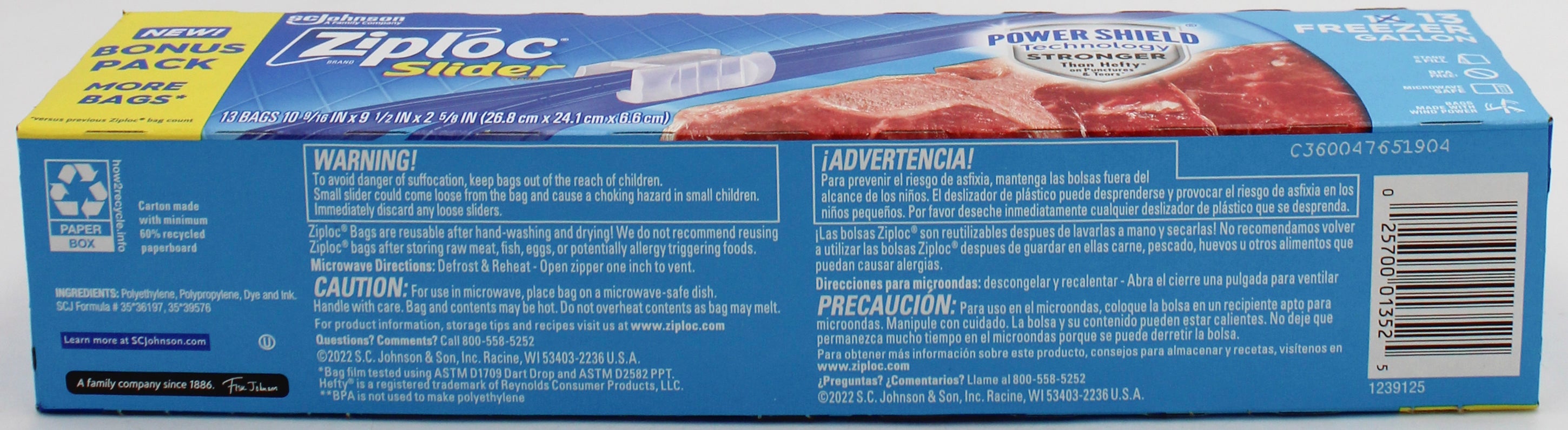 SP ZIPLOC BAG  SLIDER FREEZER 13 CT GALLON