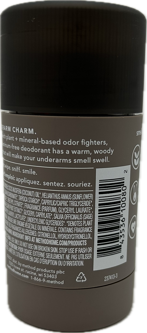 METHOD MENS DEODORANT CEDAR CYPRESS ALUMINUM FREE 2.65oz NA