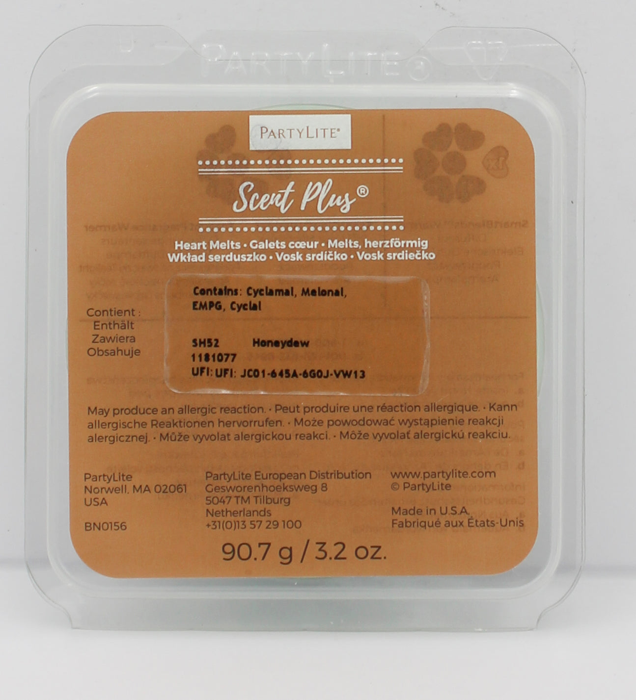 PARTYLITE HONEYDEW SCENT PLUS HEART MELTS 3.2oz