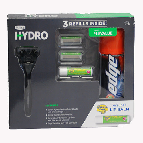 SP SCHICK MEN HYDRO 1-RAZOR HANDLE 2-RFLL 1-LIP BALM 1-7oz SHEVE GEL(P.P$18)