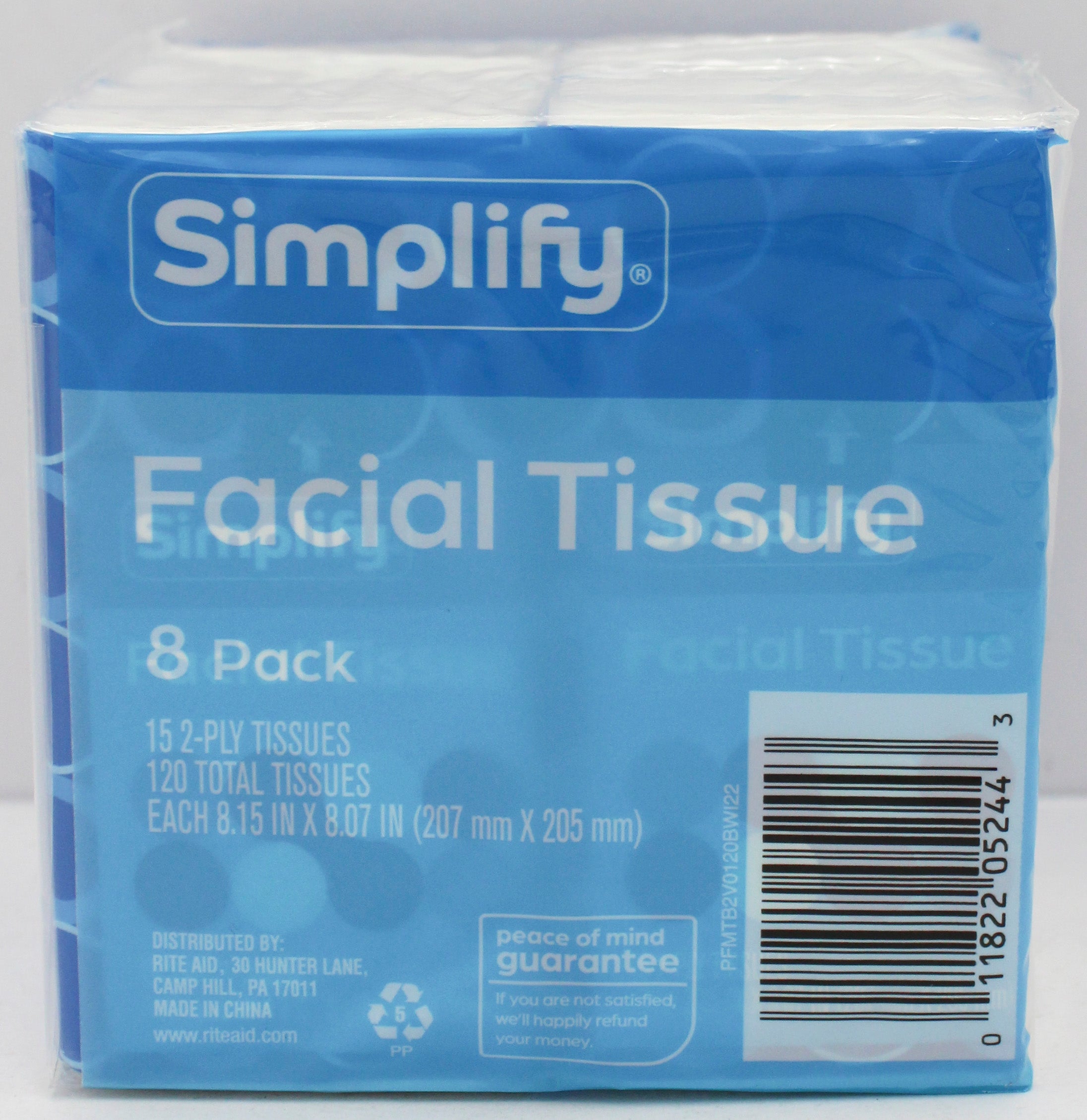 FACIAL TISSUE 8 PACKS, 15ct EACH