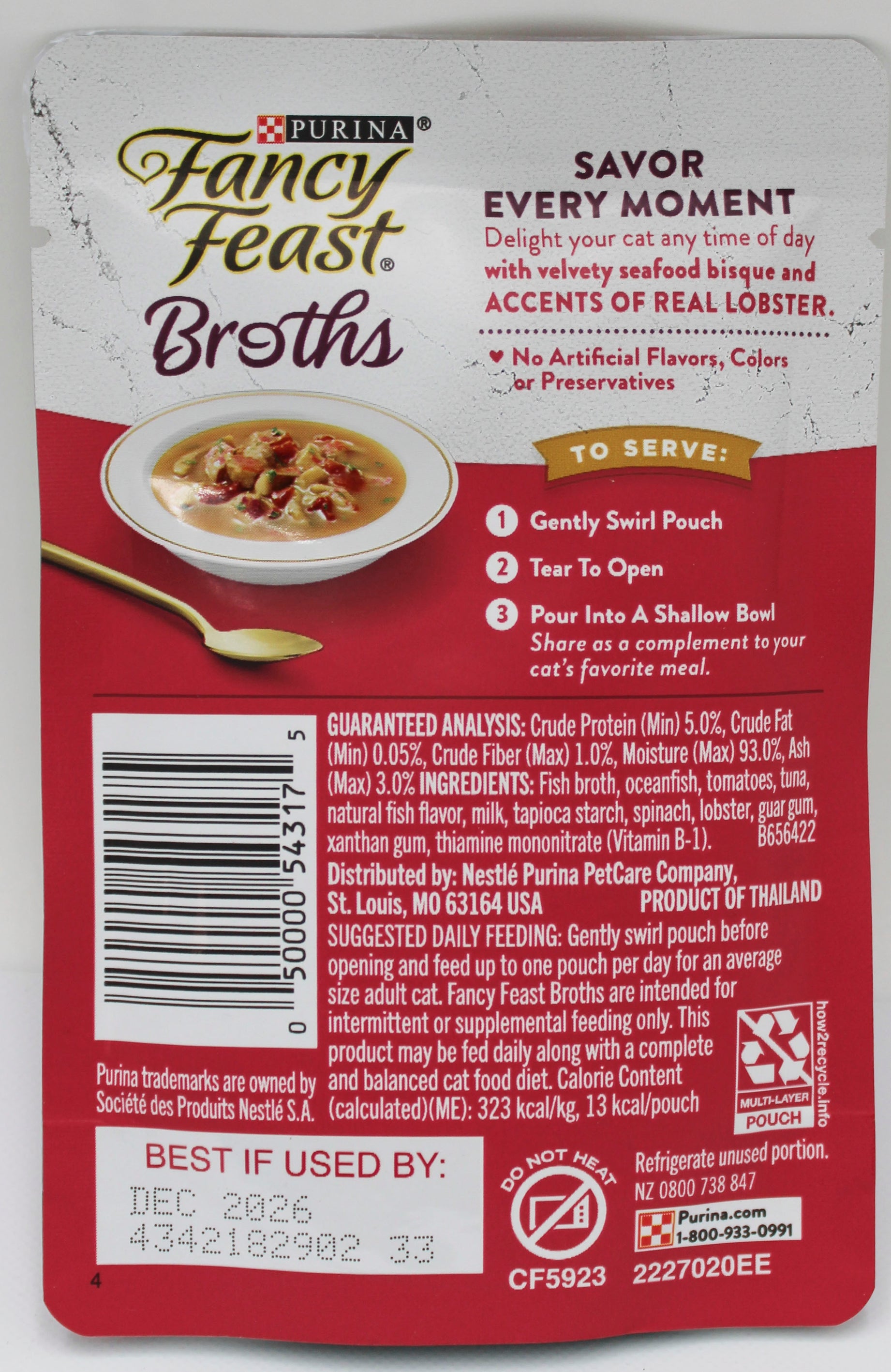 PURINA FANCY FEAST BROTHS 1.4oz. LOBSTER SEAFOOD BISQUE BB 12/31/26 NI