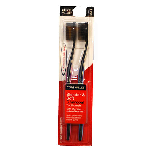 CORE VALUES SLENDER&SOFT CHARCOAL TOOTHBRUSH 2PK