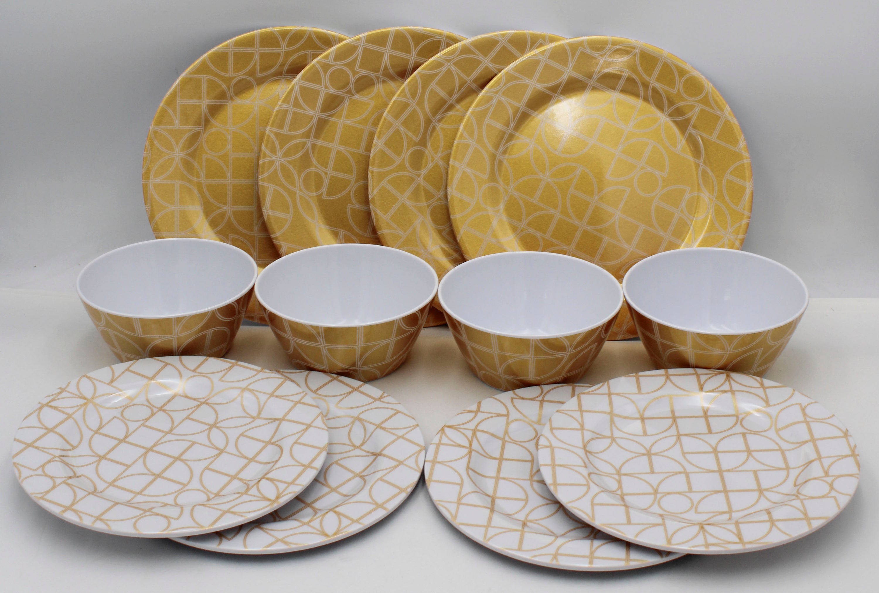 GIBSON HOME DISHWARE SET - GOLD MELAMINE 12pc NI