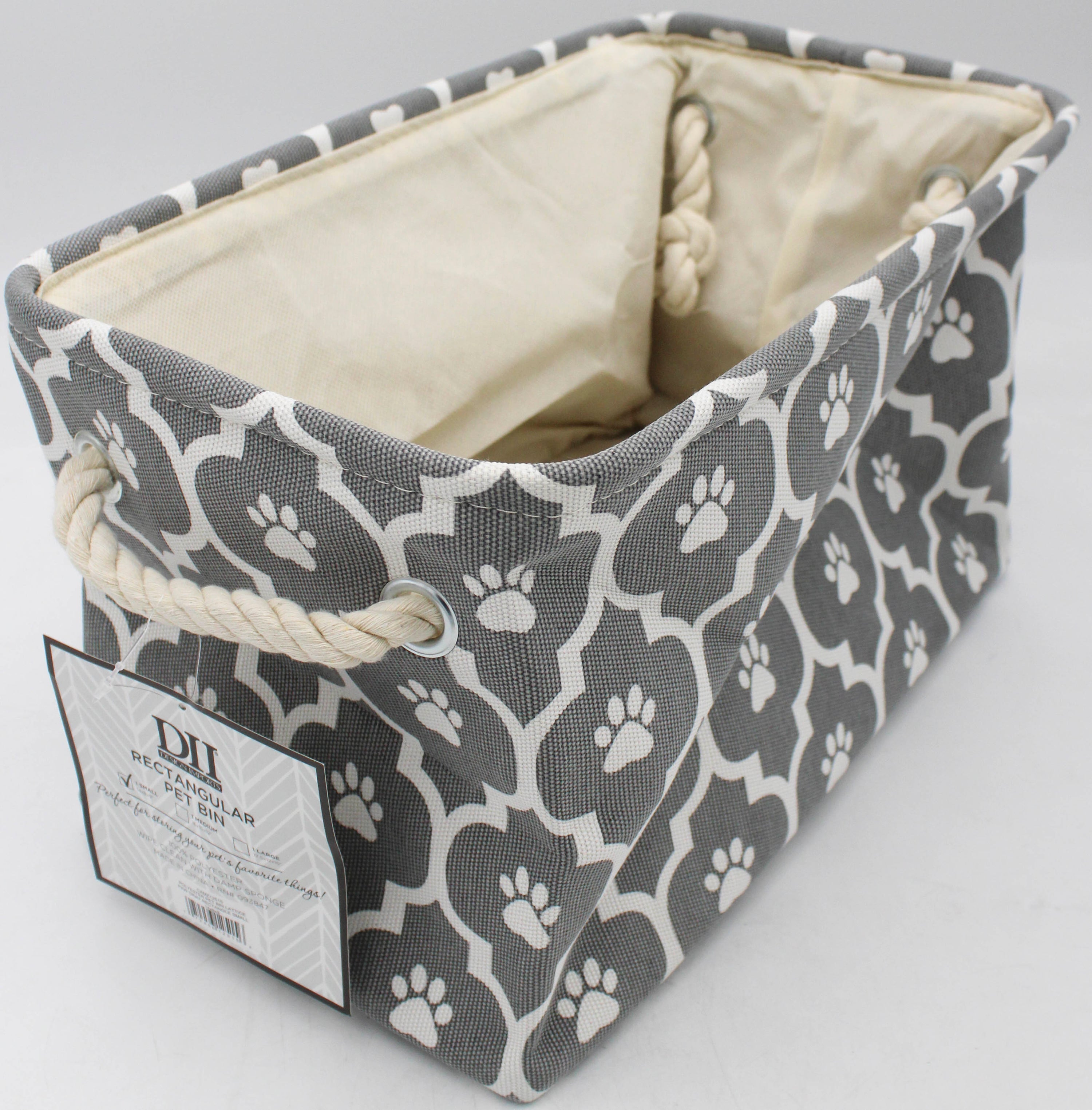 POLYESTER PET BIN LATTICE PAW GRAY RECTANGLE SMALL 14x8x9.