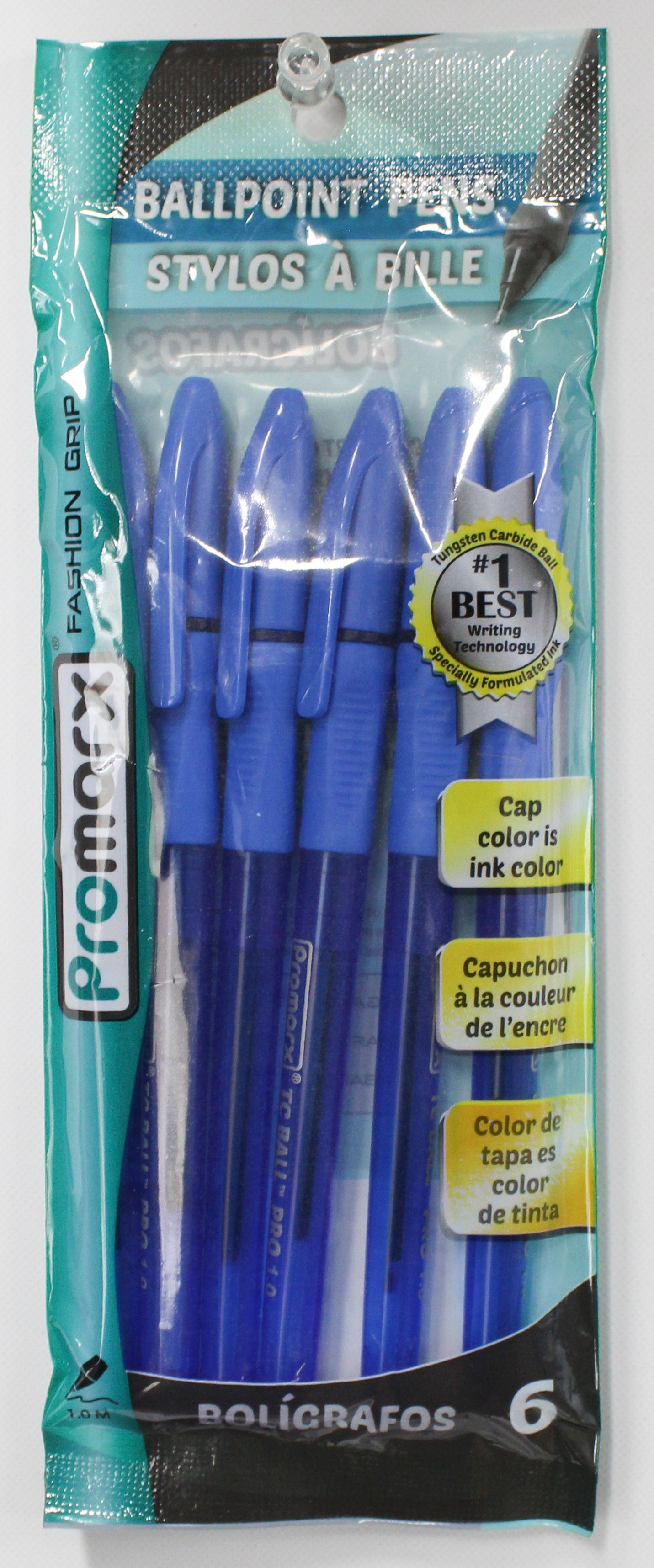 PROMARX FASHION GRIP STICK PENS 1.0 MM BLUE 6CT