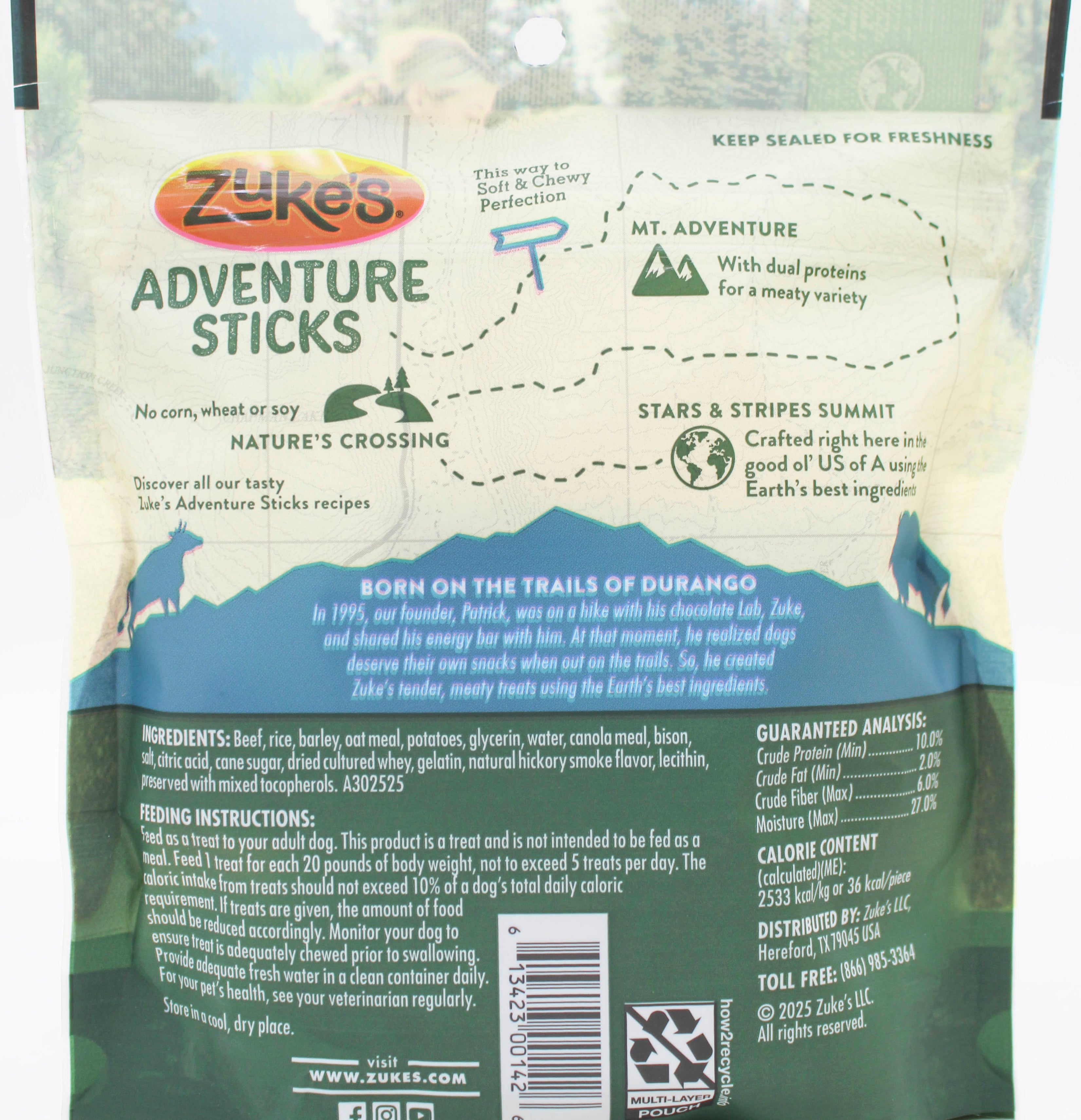 PURINA ZUKE'S ADVENTURE STICKS BEEF & BISON 6oz BB 1/31/27 NI
