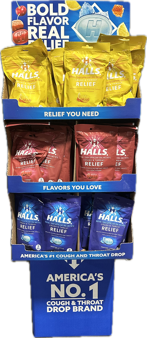 HALLS 30 PC MIX BAG FLOOR STAND  EXP 1/1/27