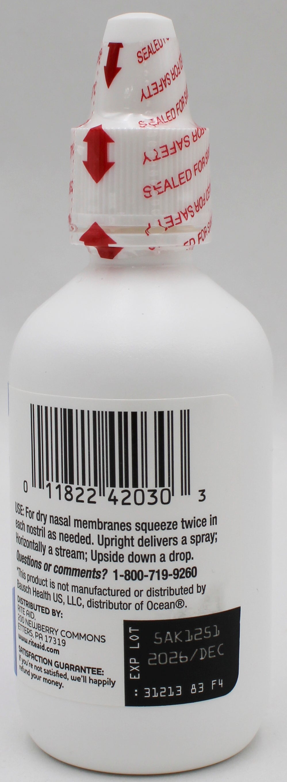 RITE AID MOISTURIZING SALINE NASAL SPRAY 1.5oz EXP 12/31/2026 COMPARES TO Ocean