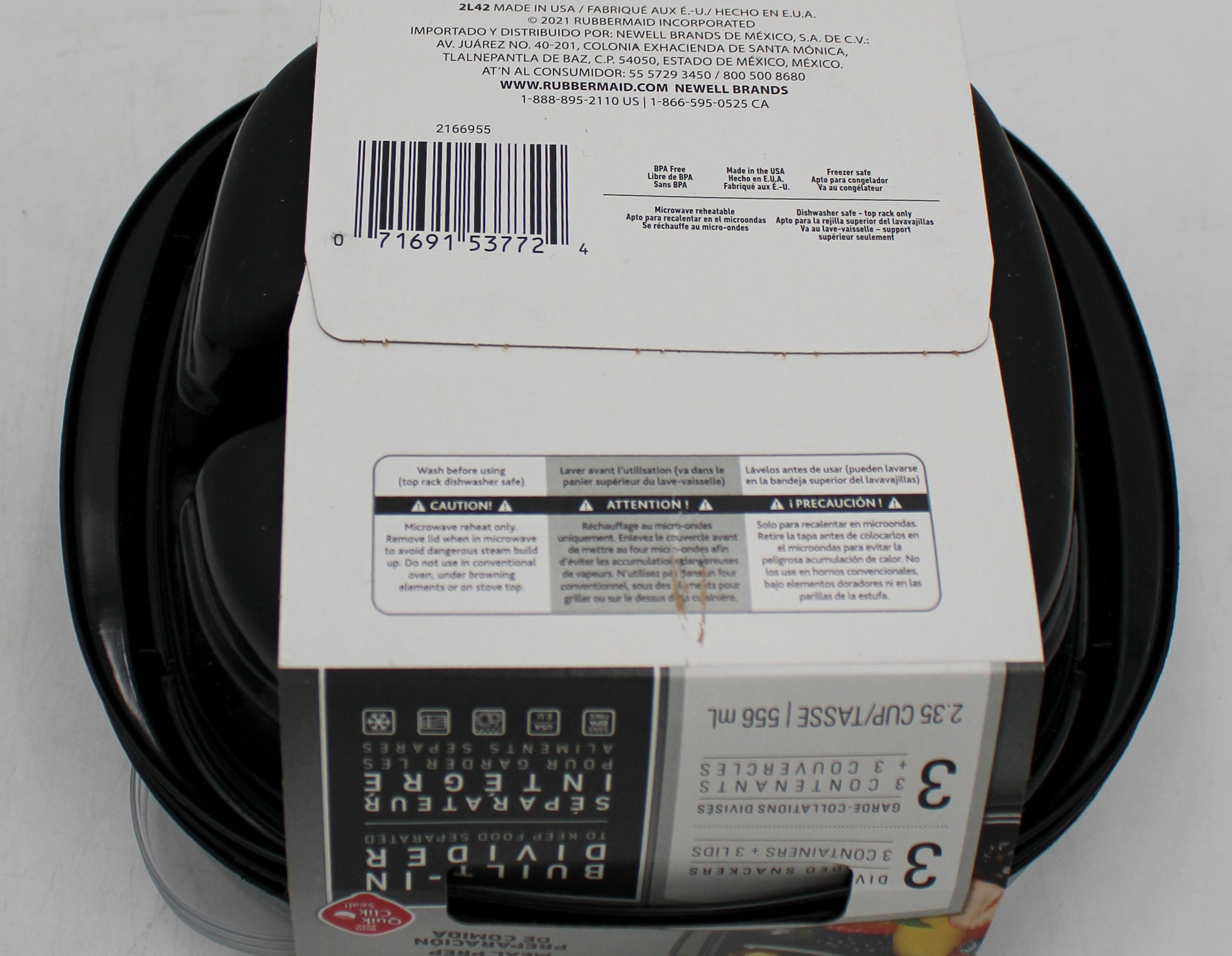 RUBBERMAID 3PK TAKE ALONG 2.35C DIVIDED STORAGE NI