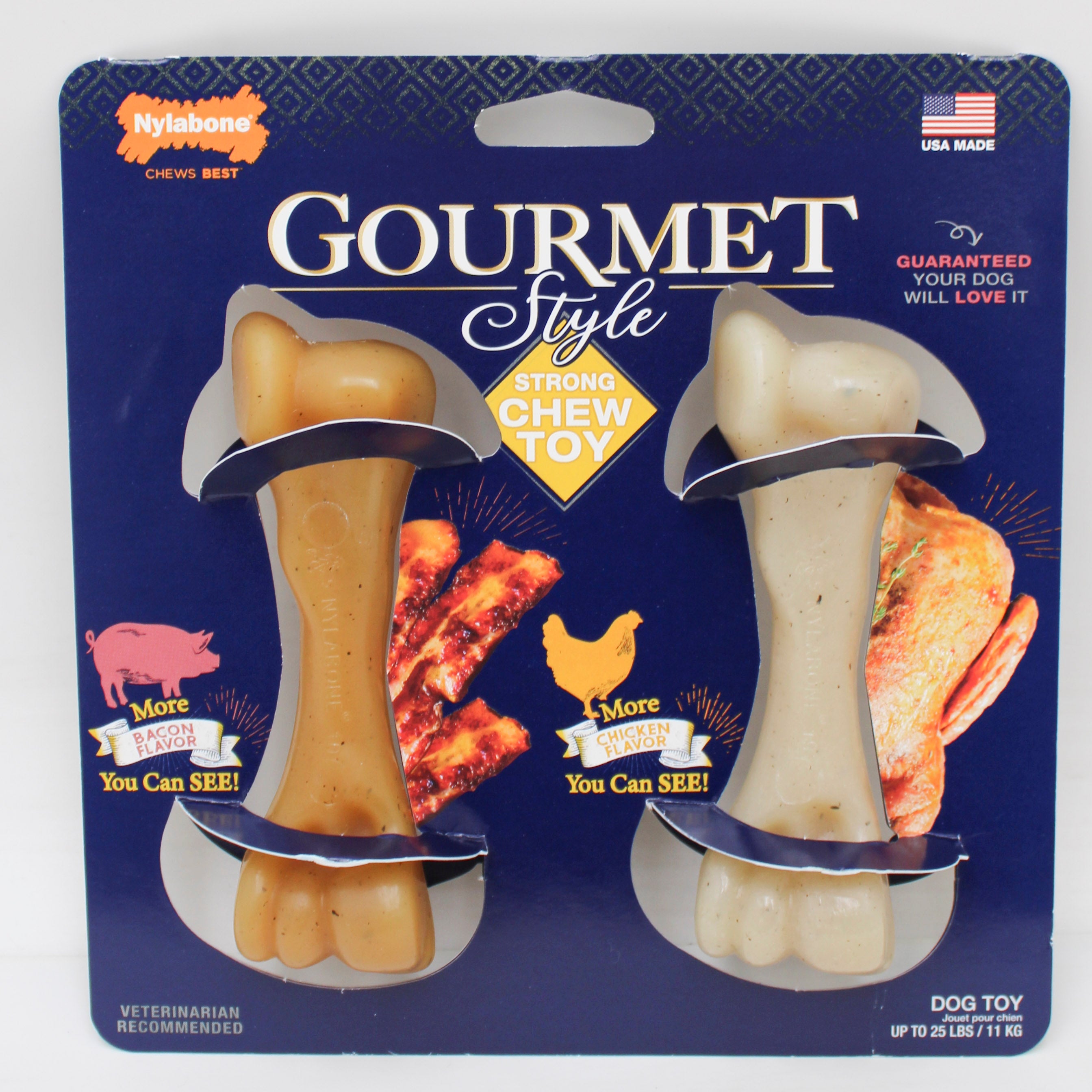NYLABONE GOURMET STYLE STRONG CHEW FEMUR TWIN PACK, CHICKEN & BACON SZ REGULAR