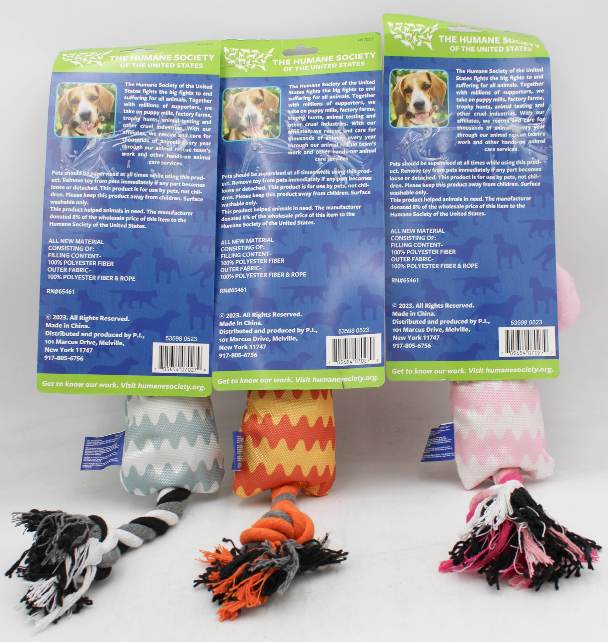 HUMANE SOCIETY PLUSH DOG TOY W/SQUEAKER & ROPE