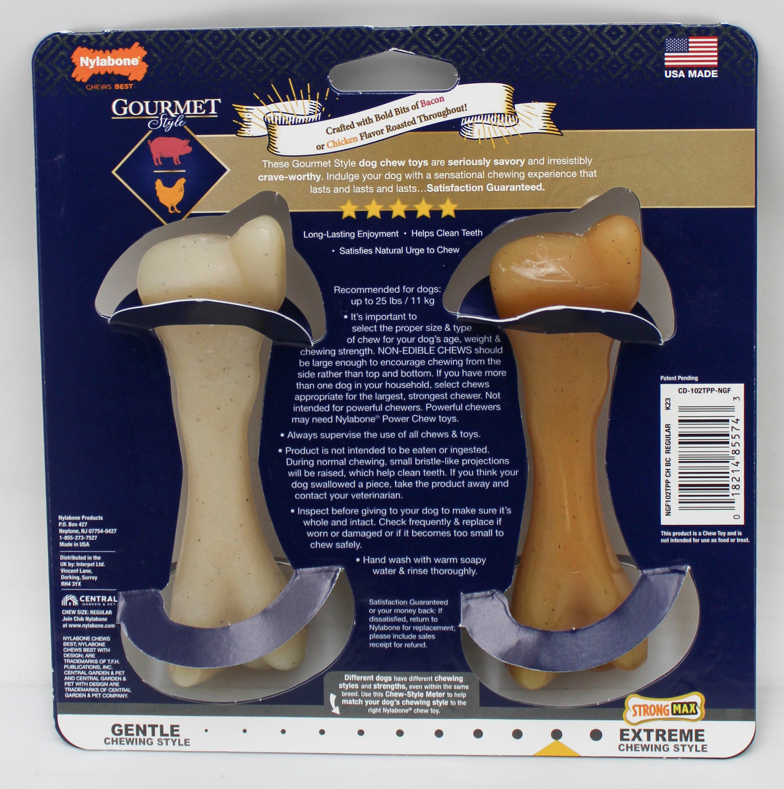 NYLABONE GOURMET STYLE STRONG CHEW FEMUR TWIN PACK, CHICKEN & BACON SZ REGULAR