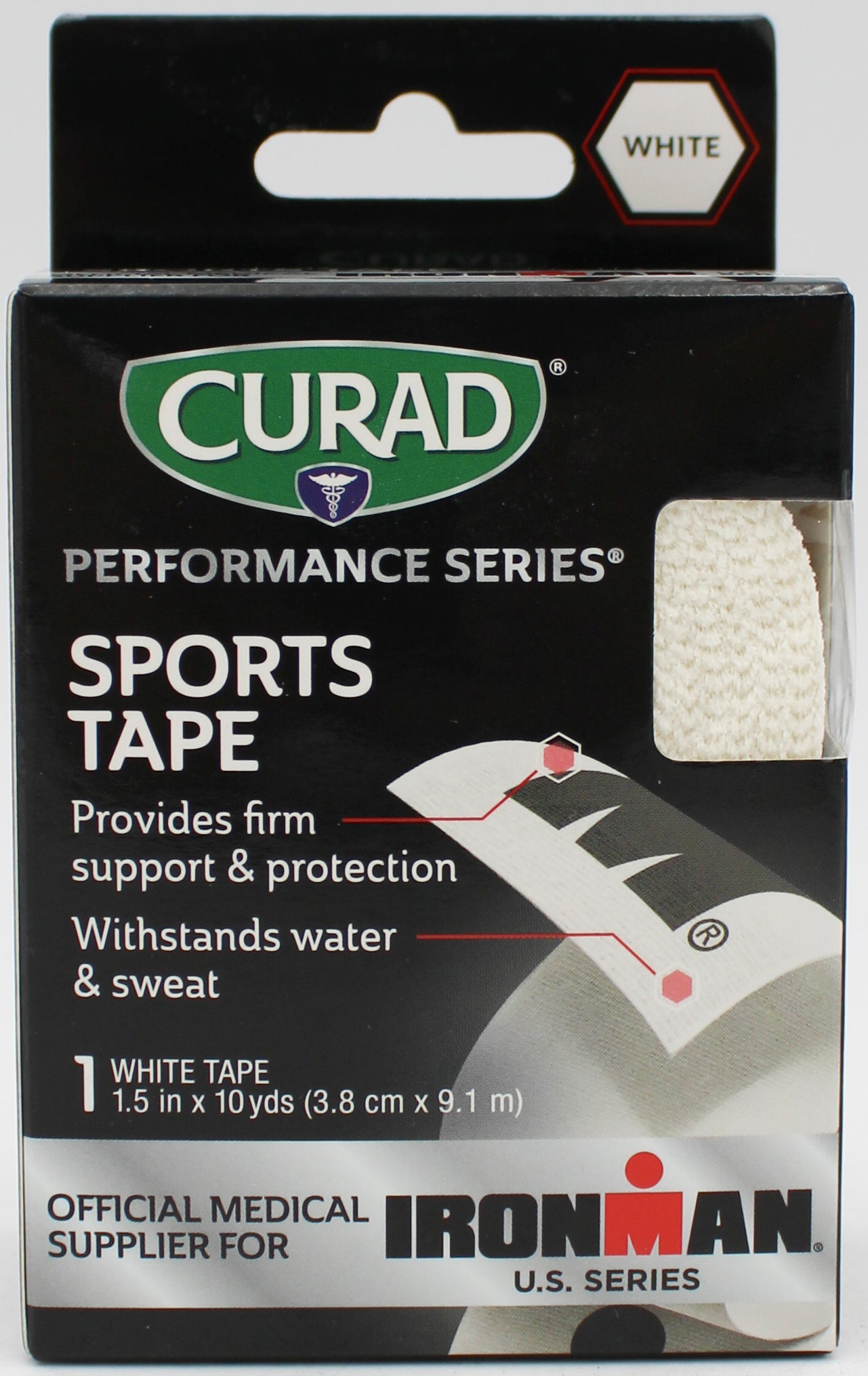 CURAD SPORTS TAPE WHITE W/ BLACK 1ct 1.5"x10yds NI