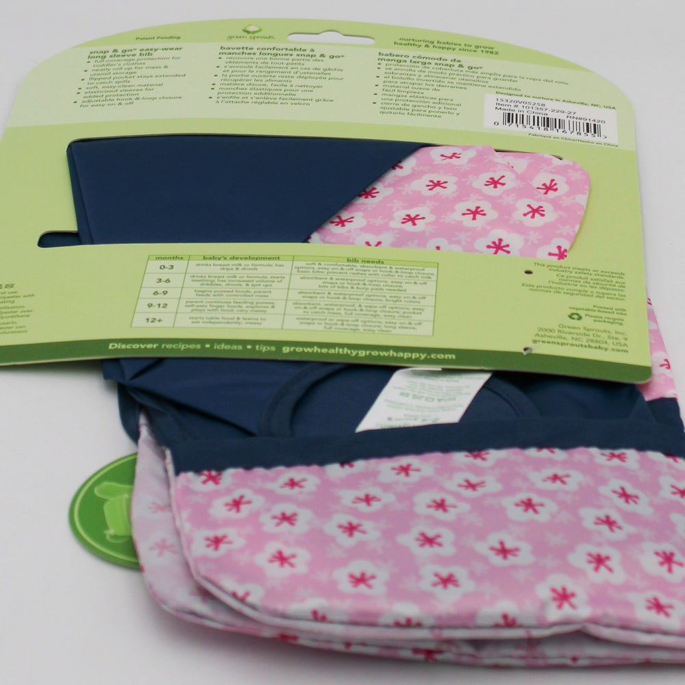 O2COOL SNAP & GO EASY WEAR LONG SLEEVE BIB - PINK BLOSSOM - 2T-4T NI