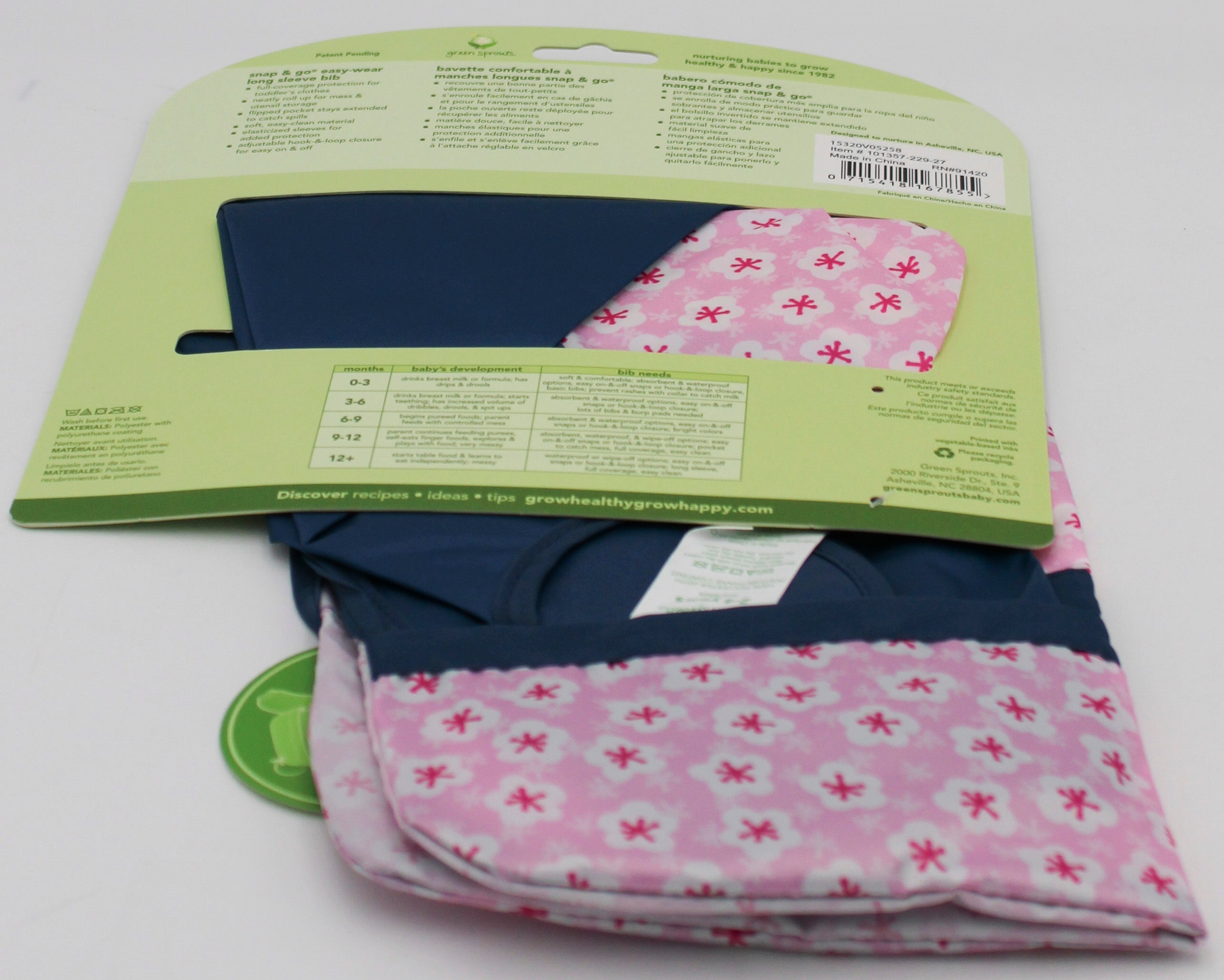 O2COOL SNAP & GO EASY WEAR LONG SLEEVE BIB - PINK BLOSSOM - 2T-4T NI