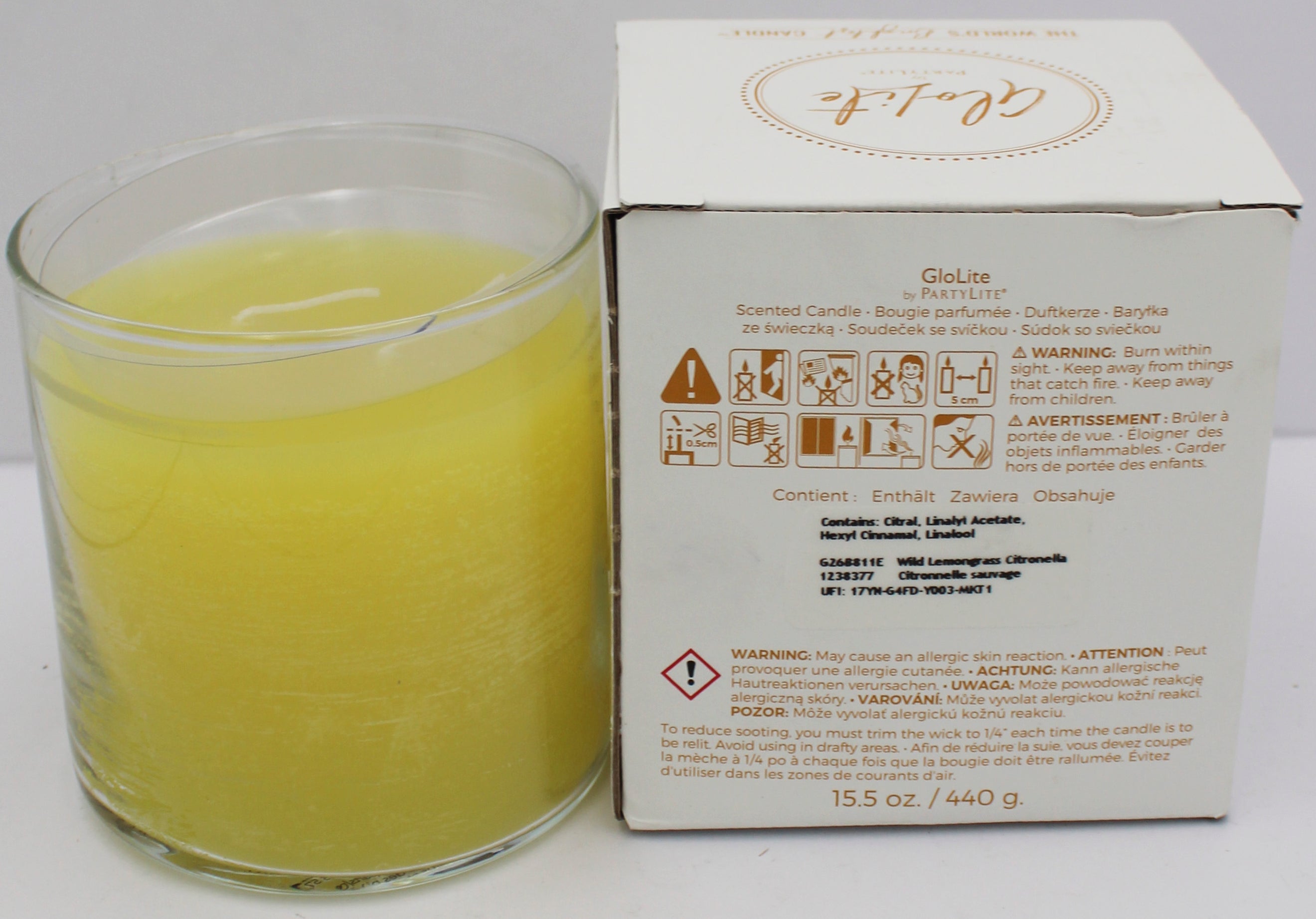 PARTYLITE GLO WILD LEMONGRASS CITRONELLA SCENTED JAR CANDLE 15.5oz