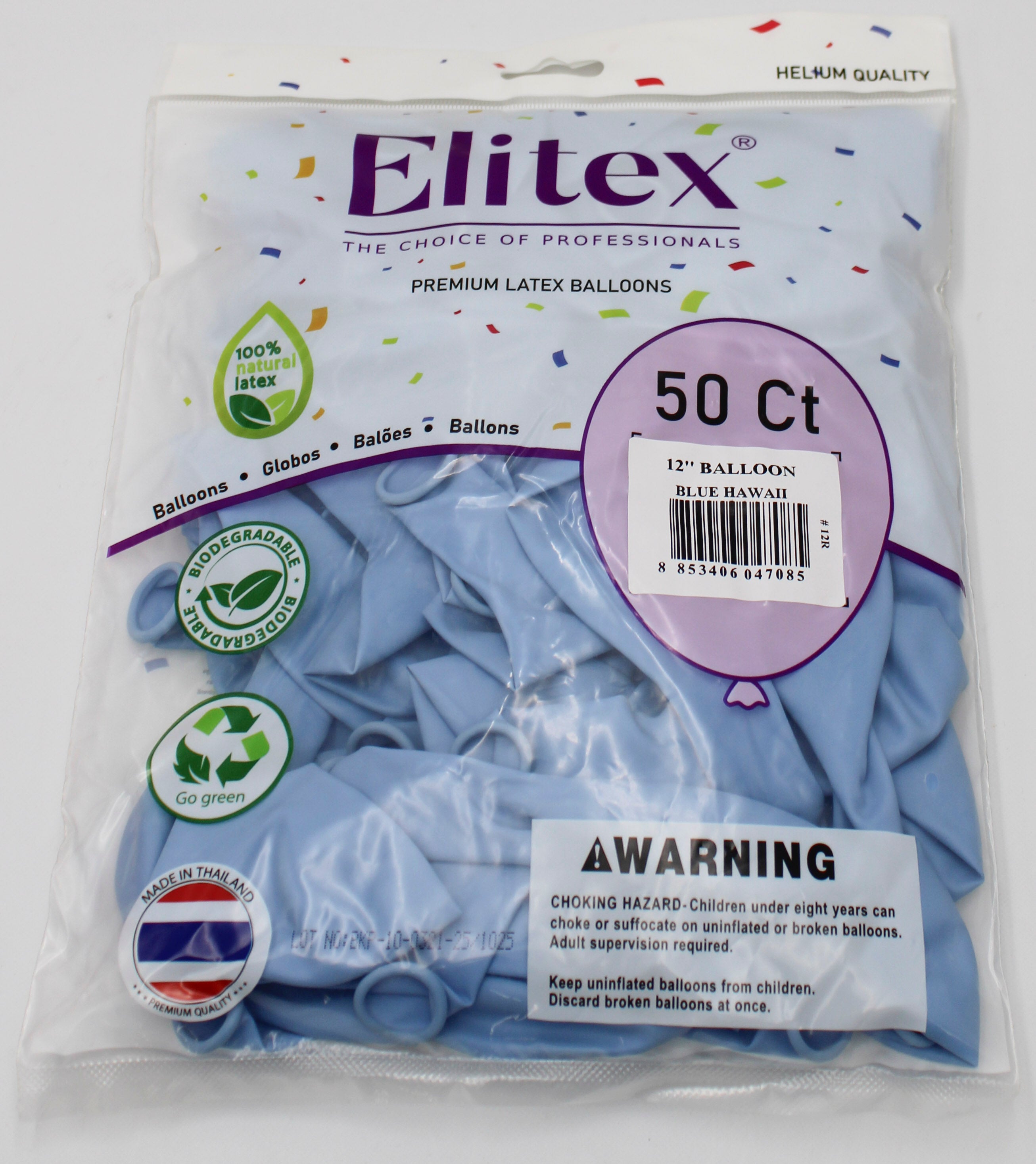 ELITEX 12" SMOOTHIE BLUE HAWAII ROUND BALLOON, 50 PACK