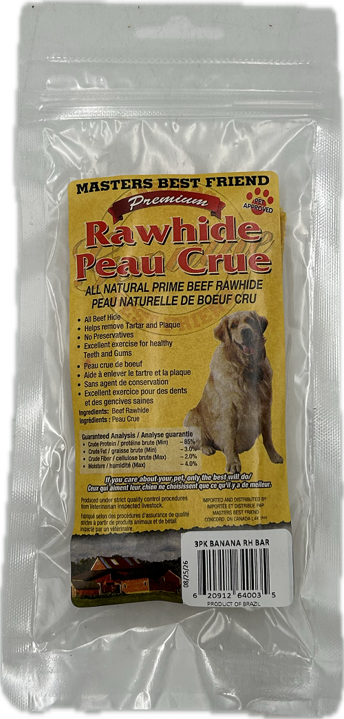 3 PK BANANA RAWHIDE BARS  BEST BY 8/25/26