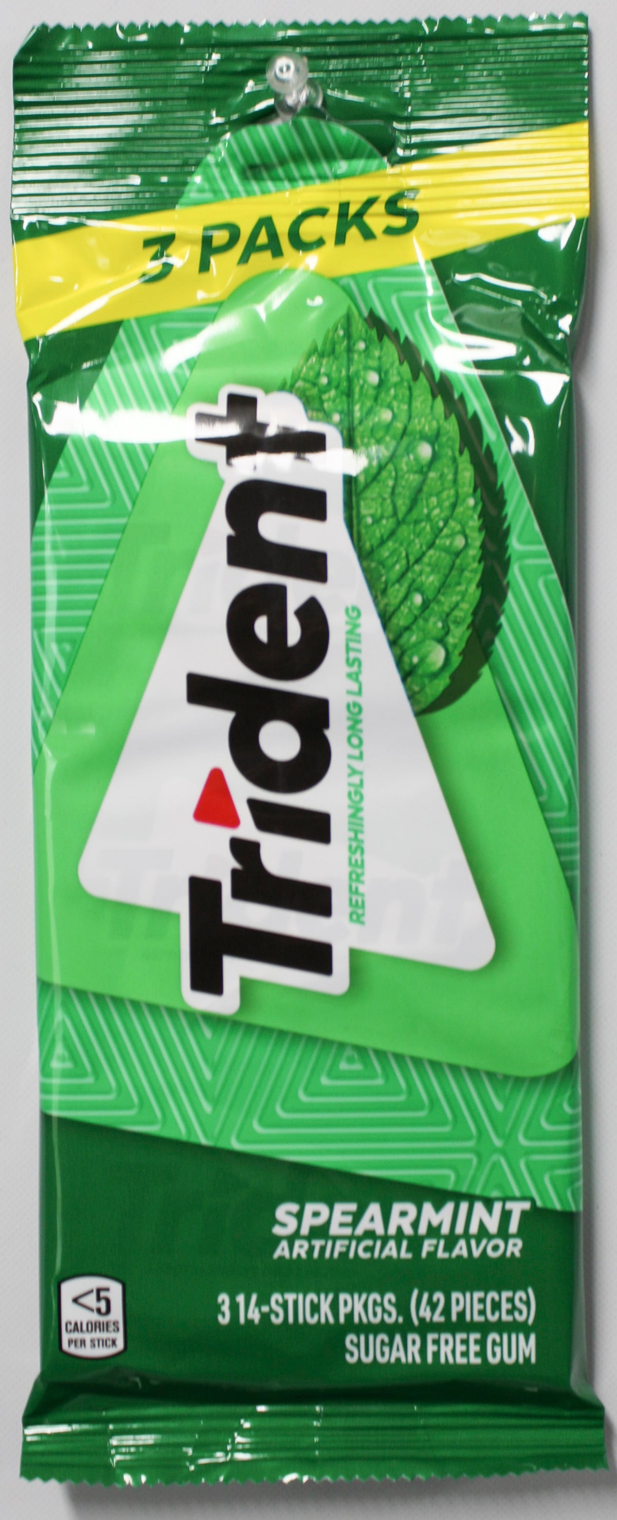 TRIDENT SUGAR-FREE CHEWING GUM, SPEARMINT, 42-PIECE MULTIPACK (3-PACK) BB 2/25/27 NI