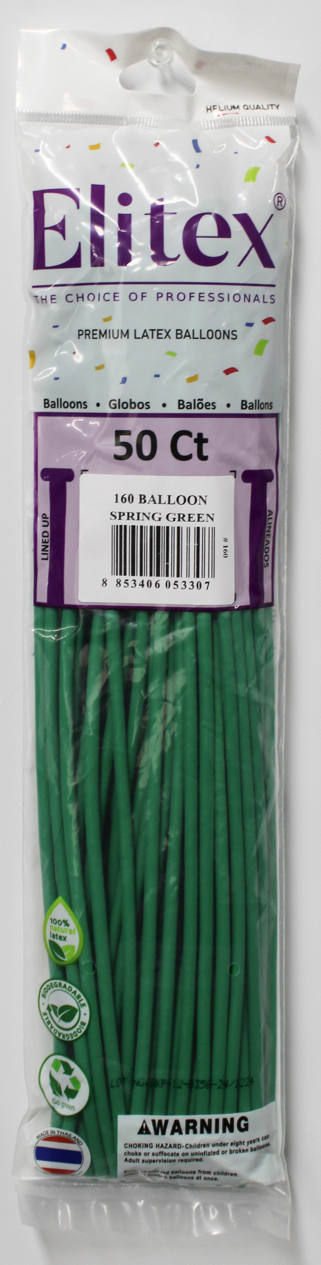 ELITEX 160" SPRING GREEN MODELLING BALLOON, 50 PACK