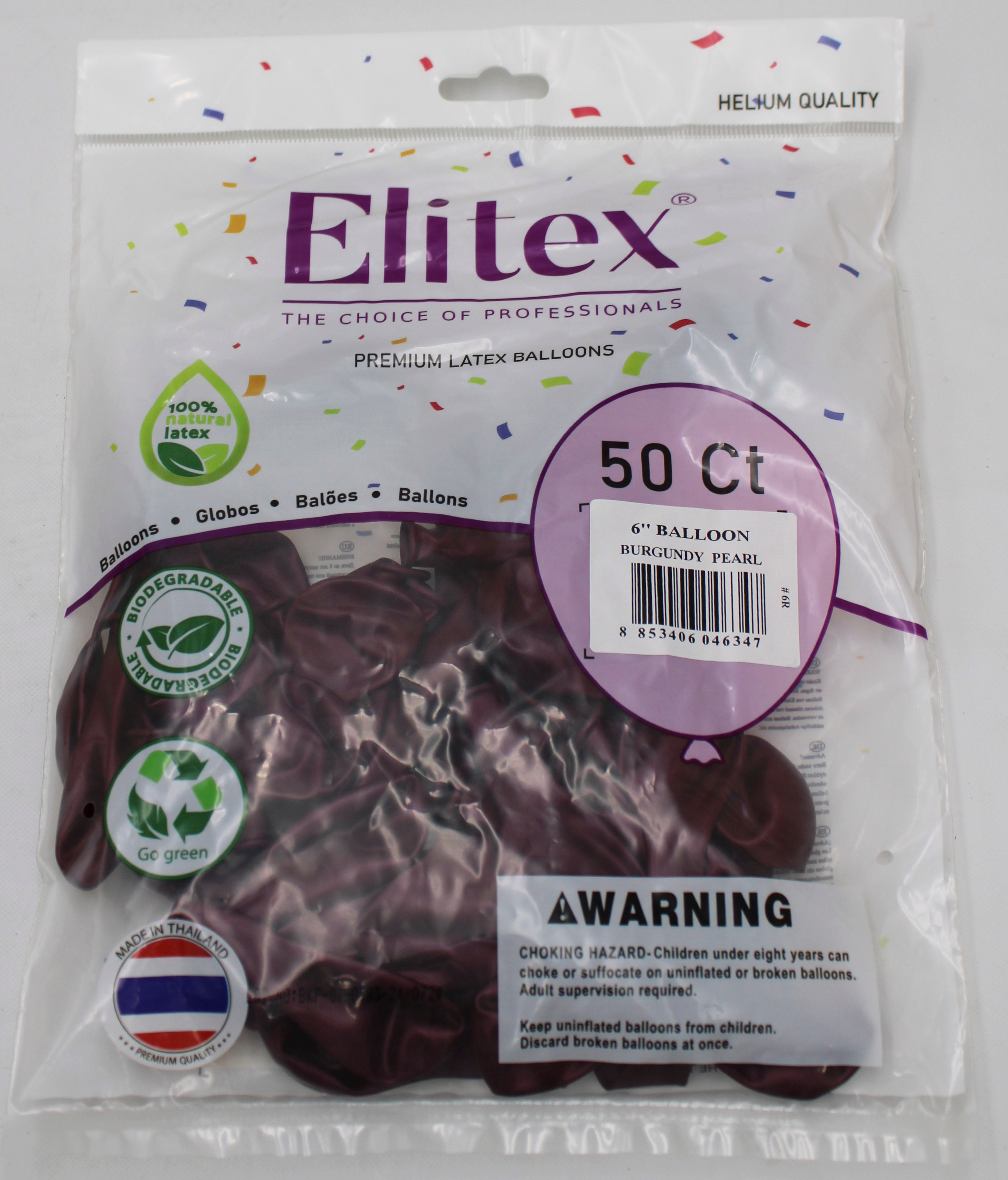 ELITEX 6" BURGUNDY PEARL ROUND BALLOON, 50 PACK