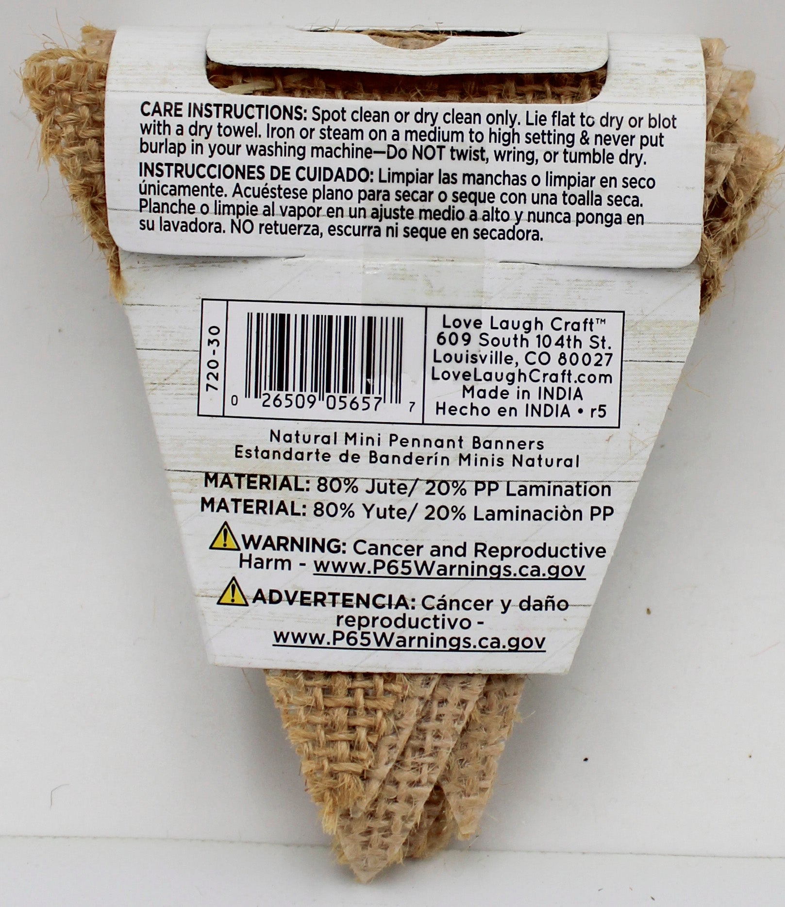 Natural Burlap Mini Triangle Flag Banner Set, 15pcs, 4ft Cord