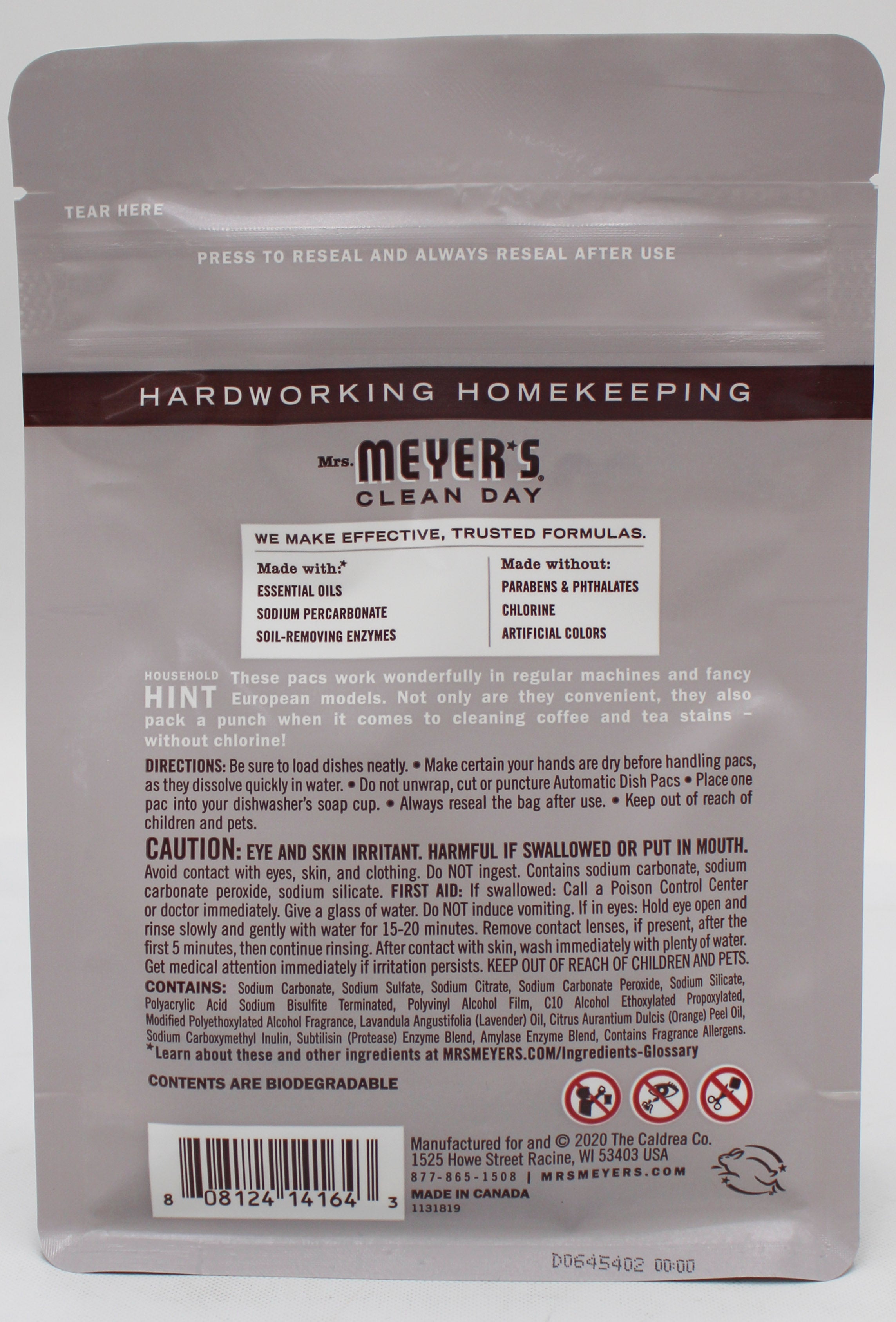 MRS MEYERS AUTOMATIC DISHWASHER PODS LAVENENDER 20ct US