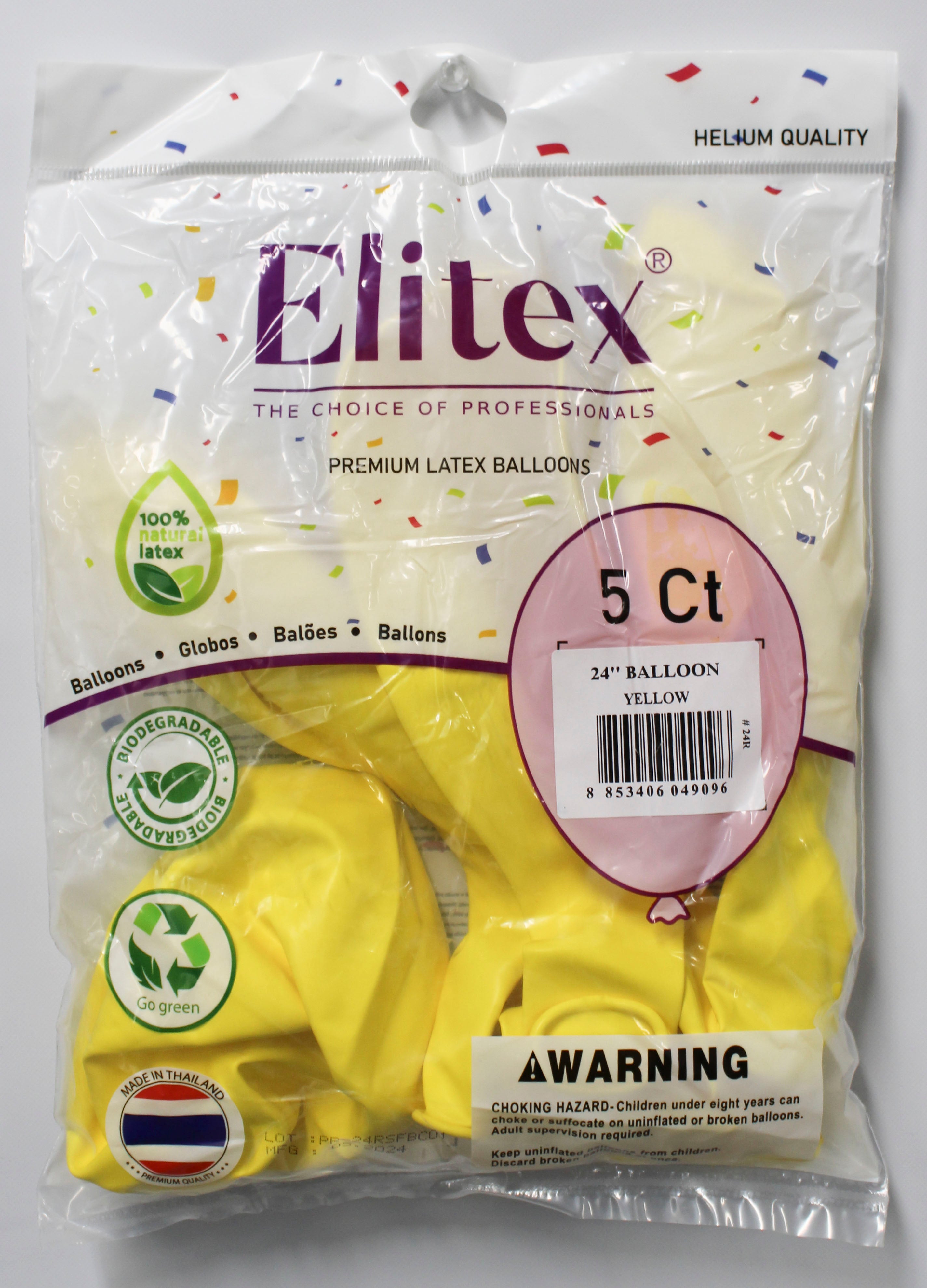 ELITEX 24" YELLOW ROUND BALLOON, 5 PACK